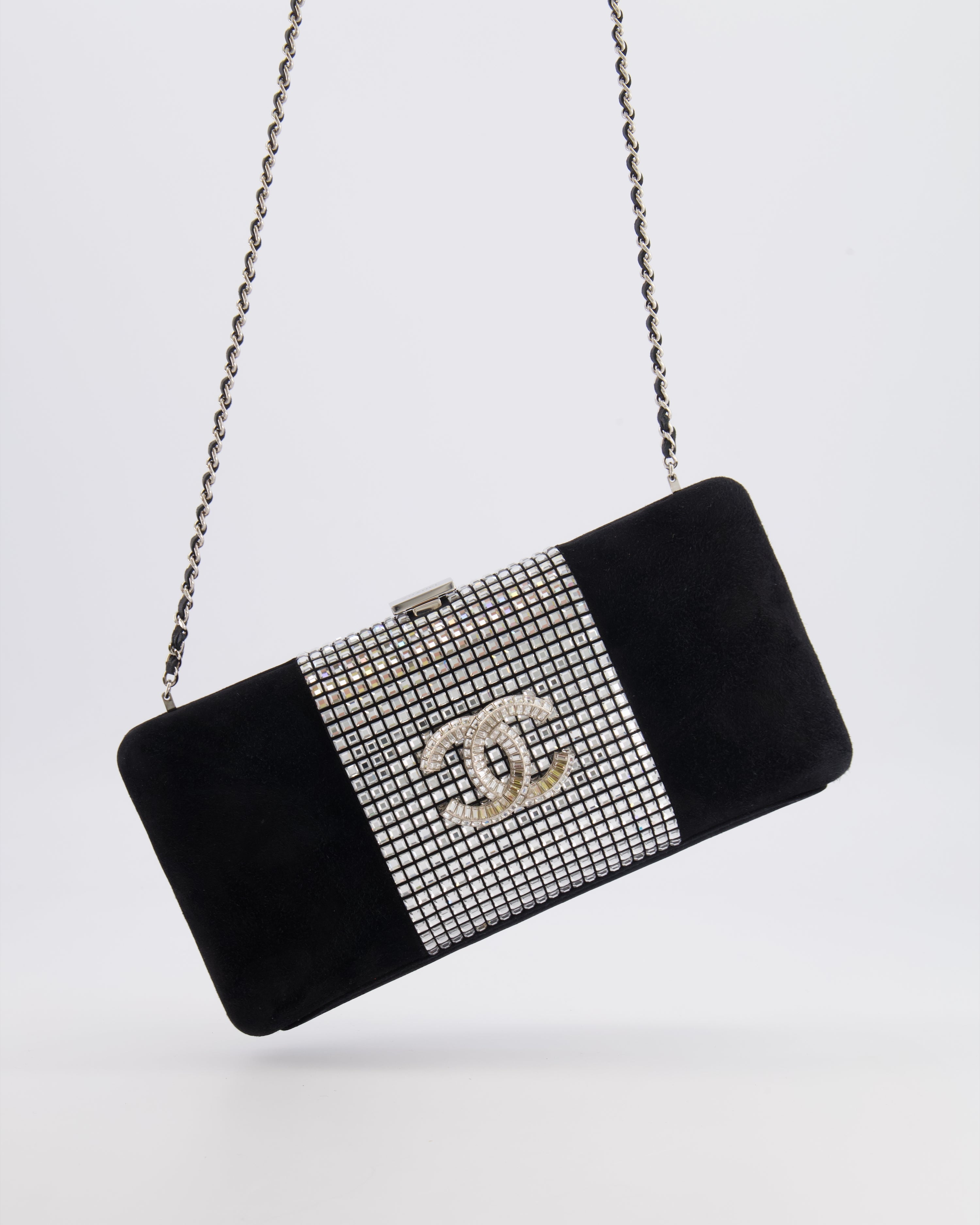 *RARE* Chanel 2015 Paris-Dubai Black Suede Strass Crystal Clutch Bag with Crystal Embellished CC Logo