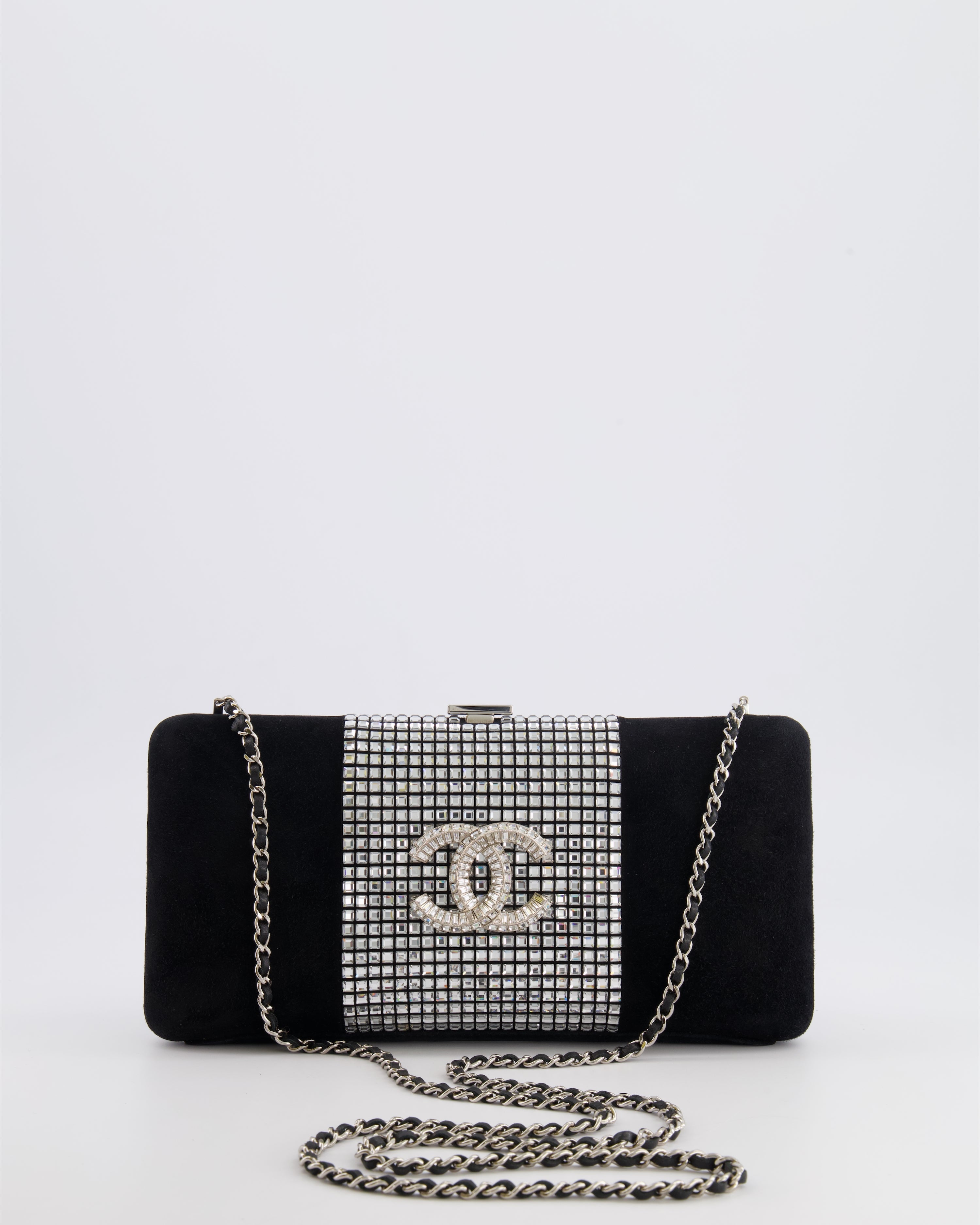 *RARE* Chanel 2015 Paris-Dubai Black Suede Strass Crystal Clutch Bag with Crystal Embellished CC Logo