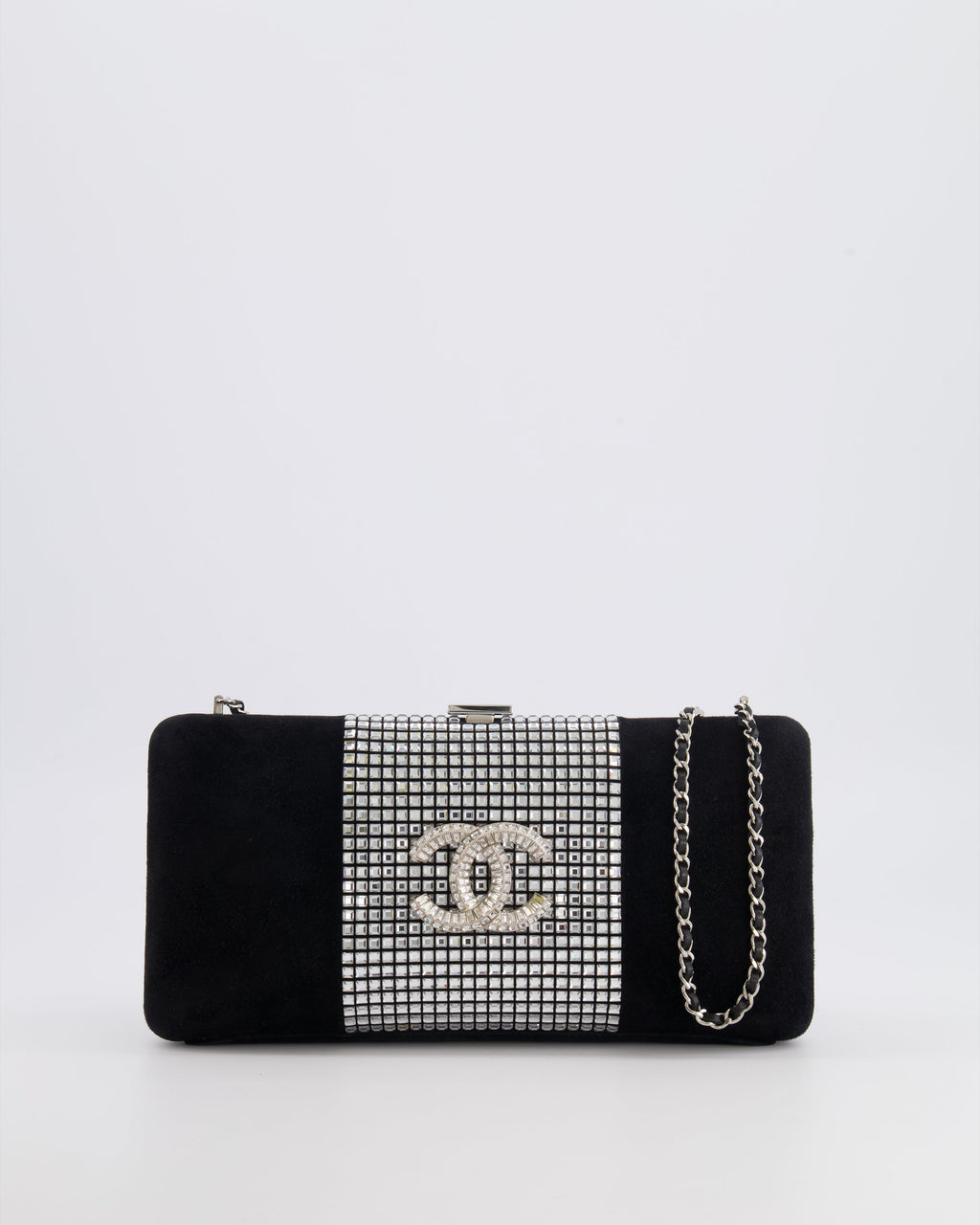 *RARE* Chanel 2015 Paris-Dubai Black Suede Strass Crystal Clutch Bag with Crystal Embellished CC Logo