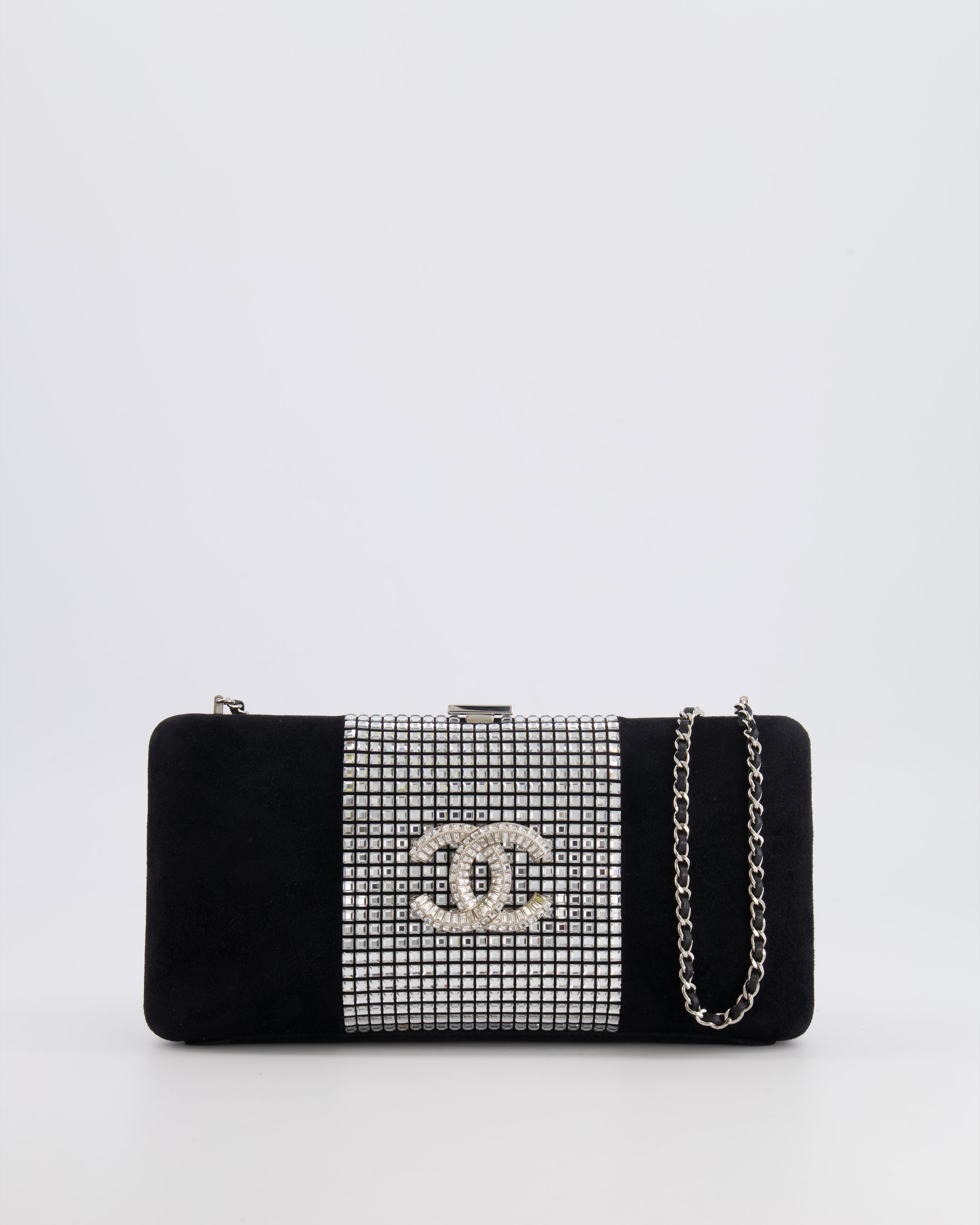*RARE* Chanel 2015 Paris-Dubai Black Suede Strass Crystal Clutch Bag with Crystal Embellished CC Logo