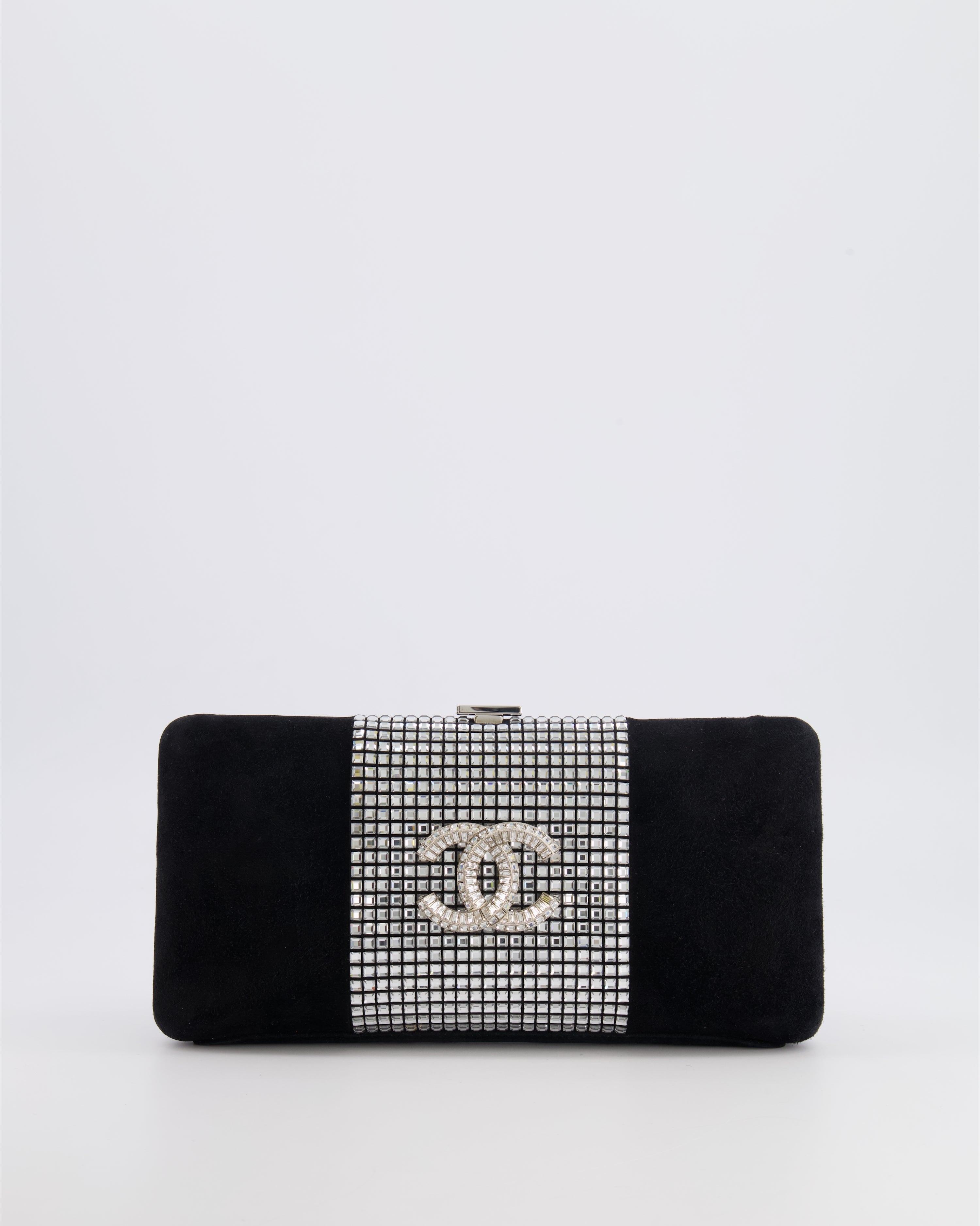 *RARE* Chanel 2015 Paris-Dubai Black Suede Strass Crystal Clutch Bag with Crystal Embellished CC Logo