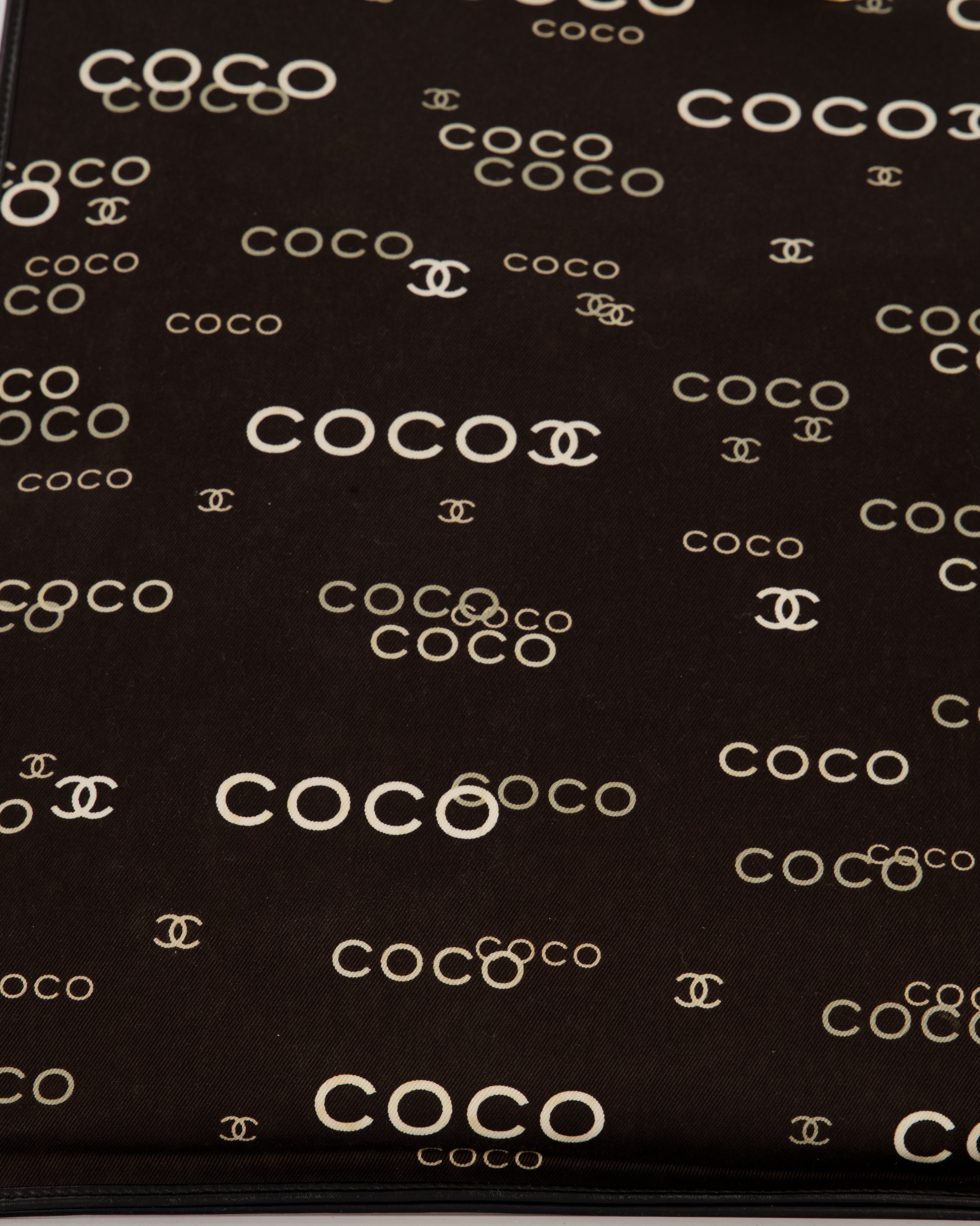 Chanel Vintage Black Canvas Coco Tote Bag with Monogram Details and Gold Hardware