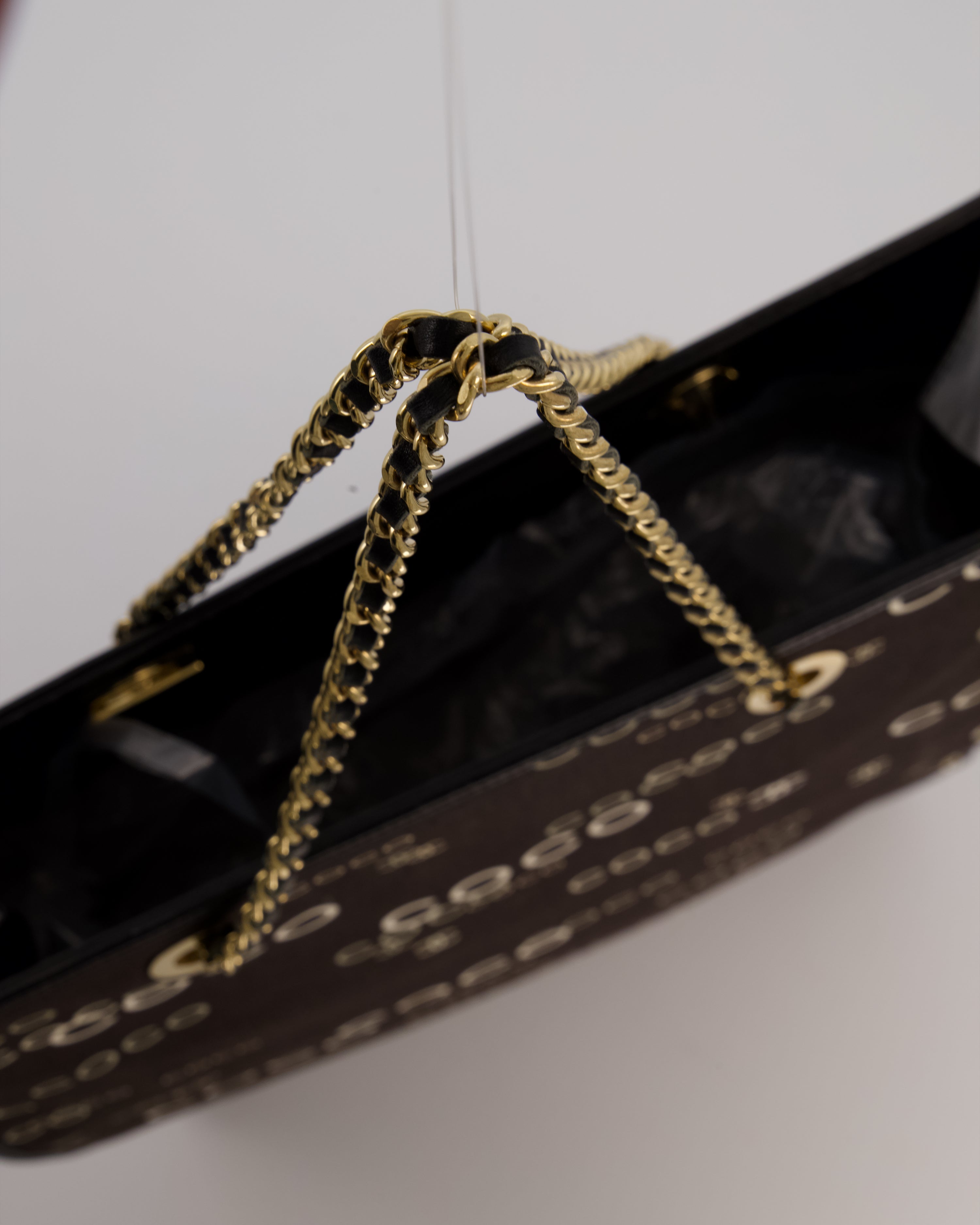 Chanel Vintage Black Canvas Coco Tote Bag with Monogram Details and Gold Hardware
