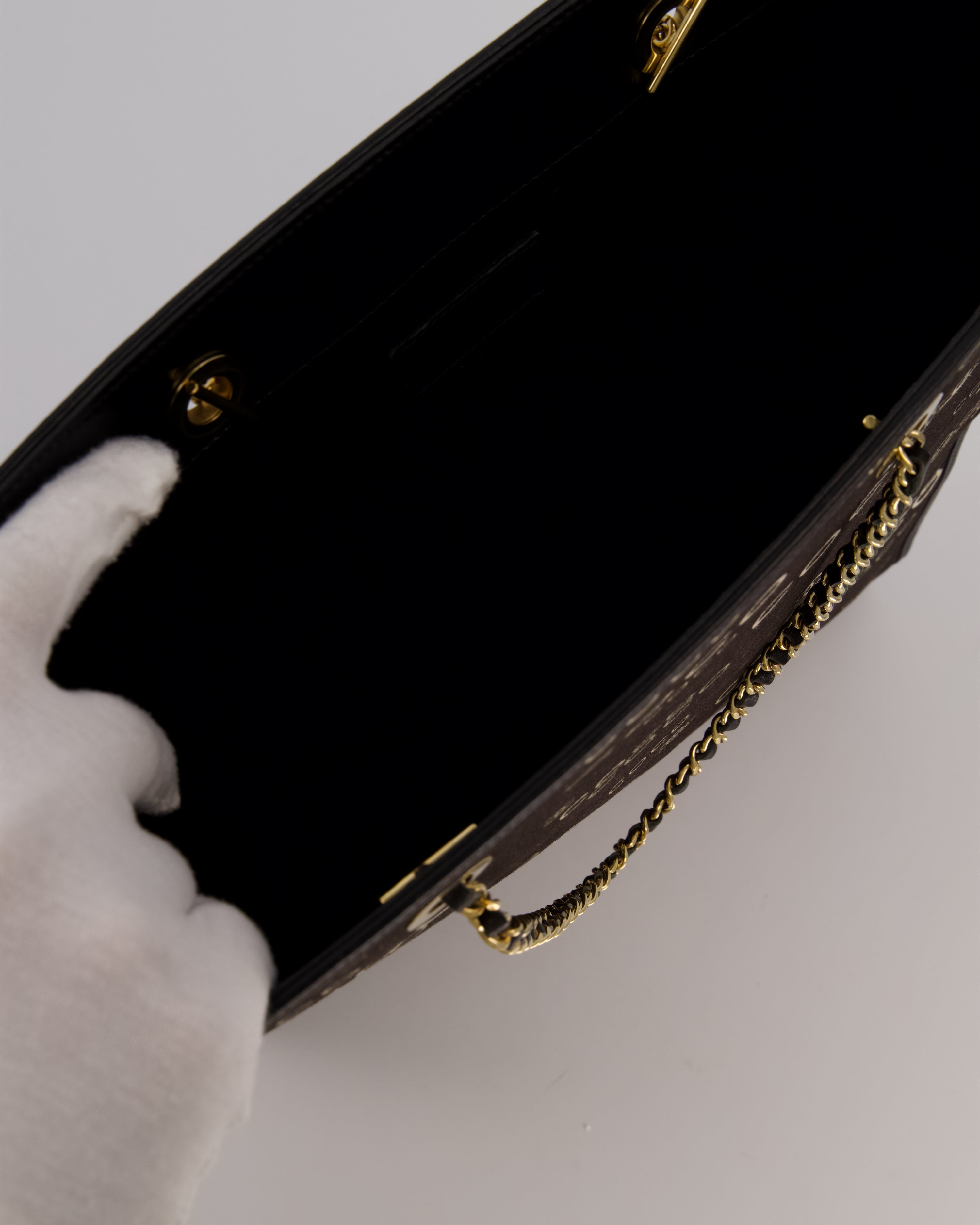 Chanel Vintage Black Canvas Coco Tote Bag with Monogram Details and Gold Hardware