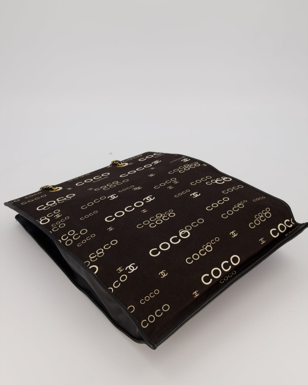 Chanel Vintage Black Canvas Coco Tote Bag with Monogram Details and Gold Hardware