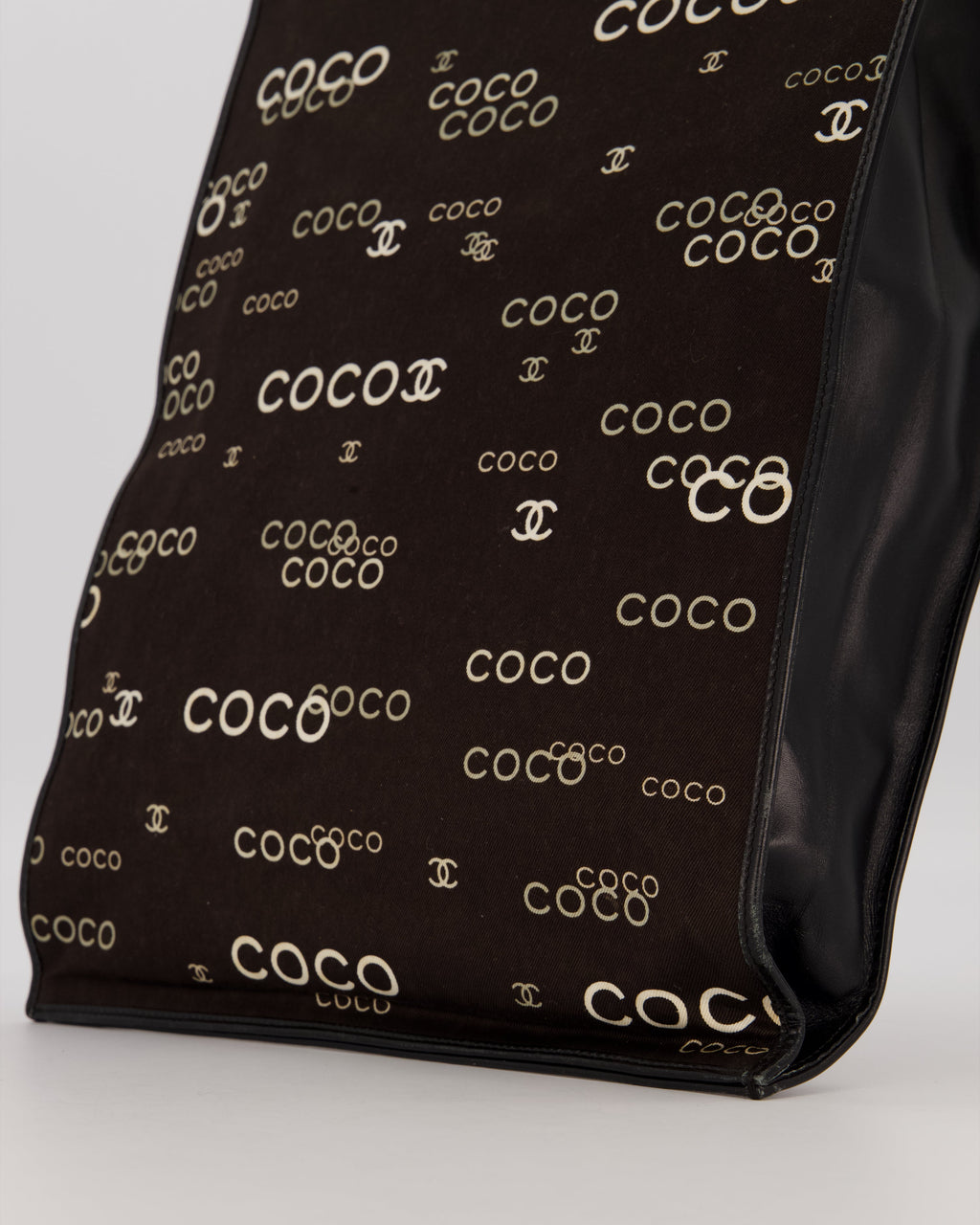 Chanel Vintage Black Canvas Coco Tote Bag with Monogram Details and Gold Hardware