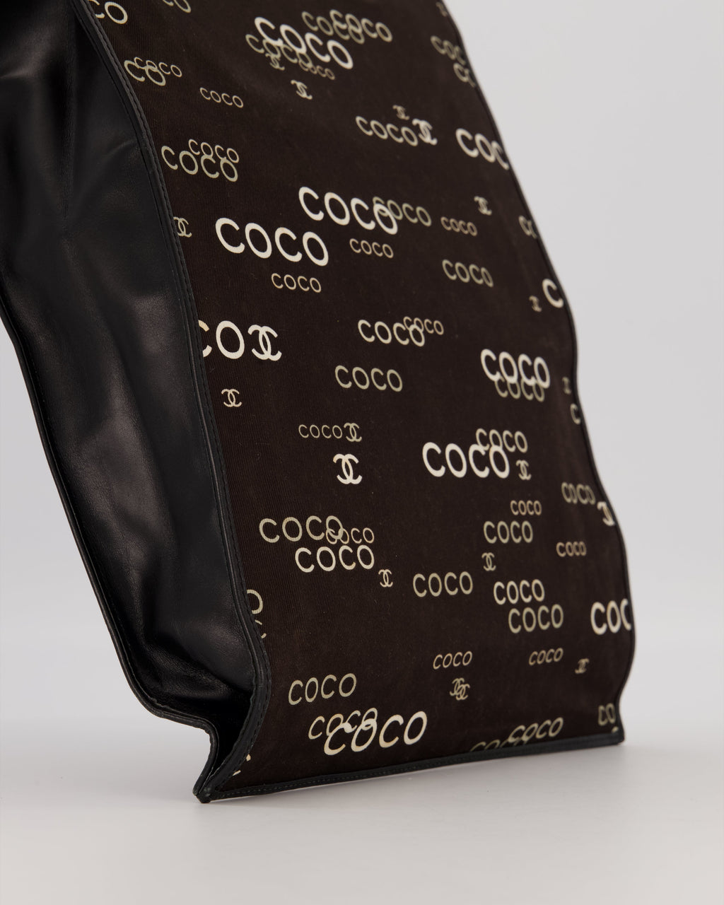 Chanel Vintage Black Canvas Coco Tote Bag with Monogram Details and Gold Hardware