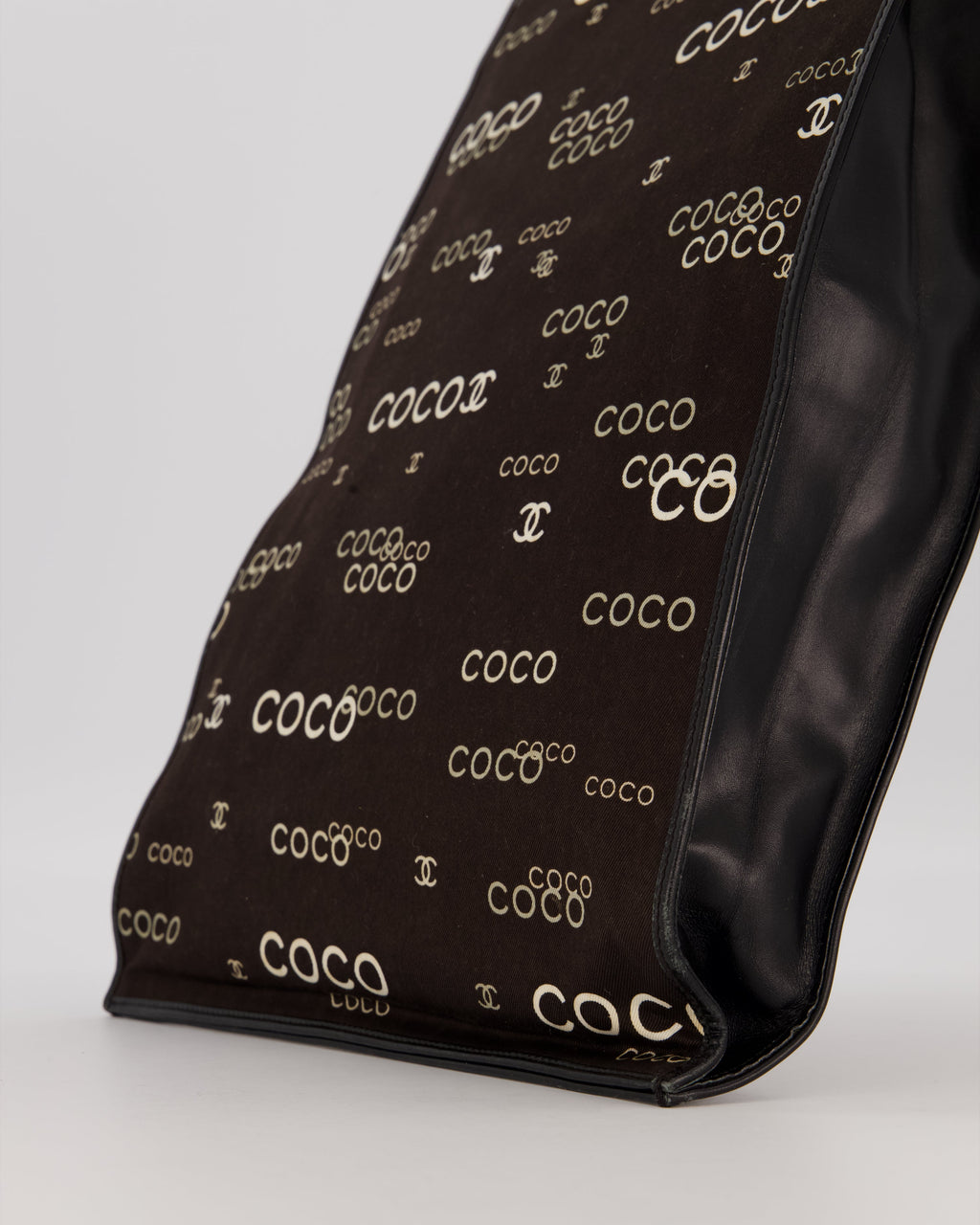 Chanel Vintage Black Canvas Coco Tote Bag with Monogram Details and Gold Hardware