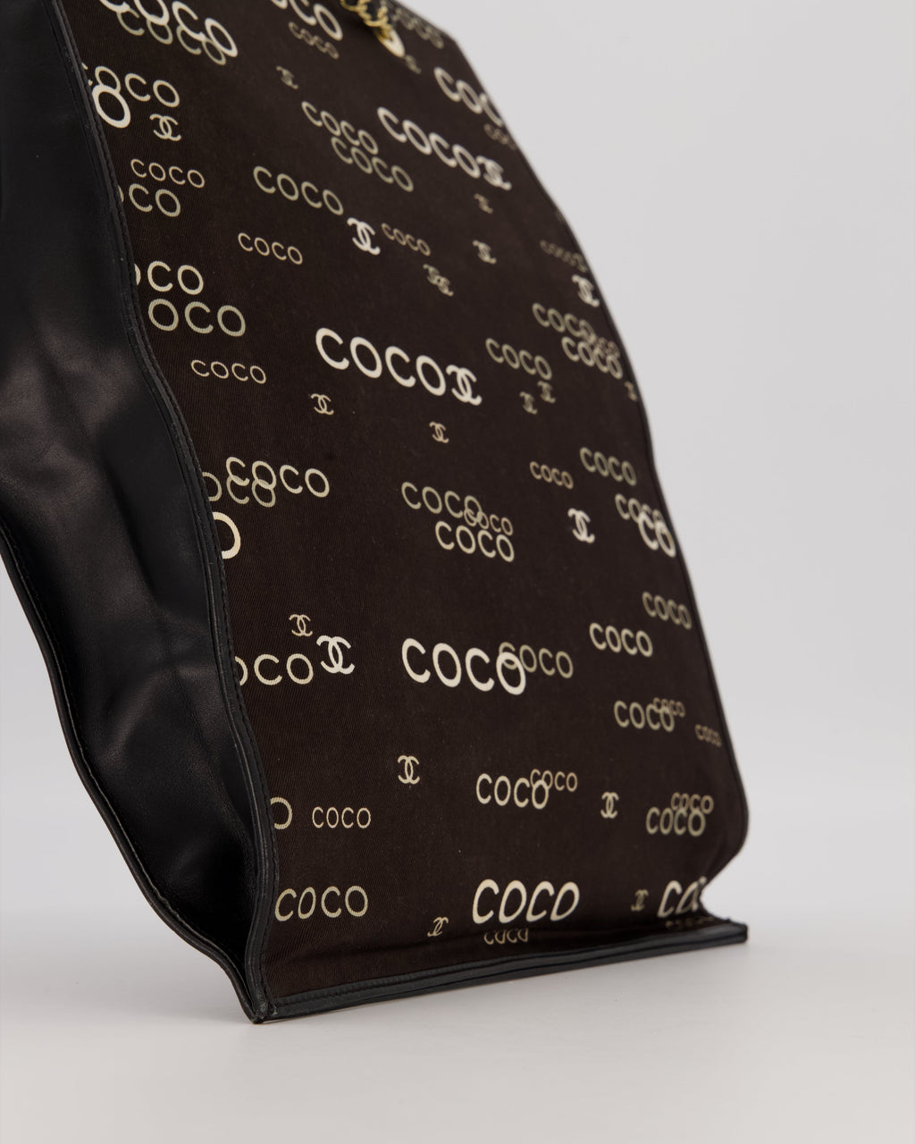 Chanel Vintage Black Canvas Coco Tote Bag with Monogram Details and Gold Hardware