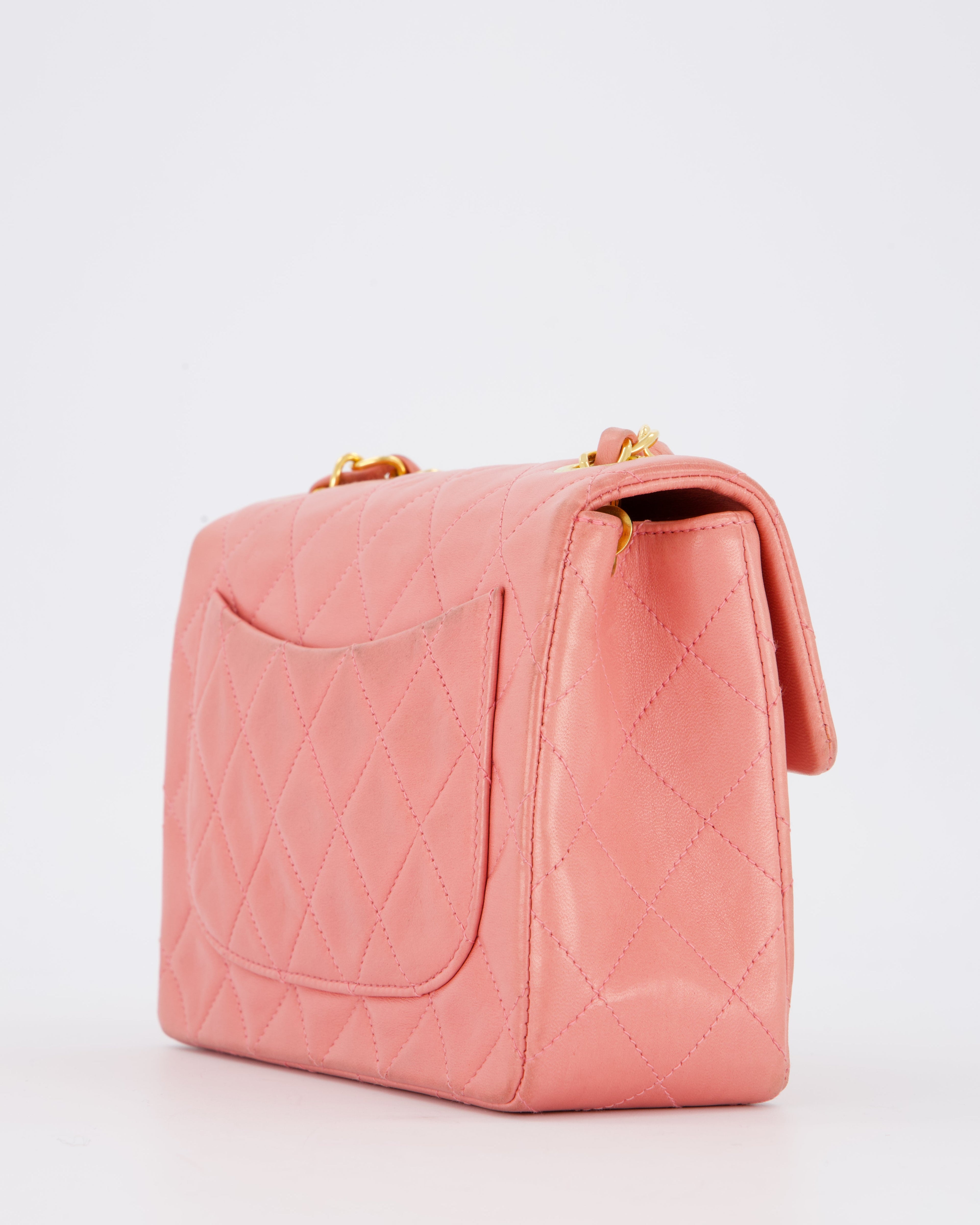 Chanel Pink Vintage Mini Square Single Flap Bag In Lambskin Leather With 24K Gold Hardware