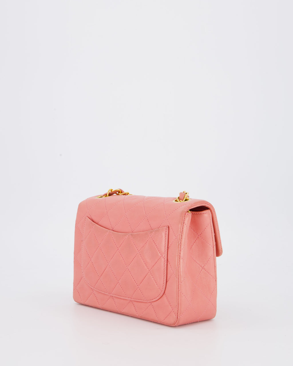 Chanel Pink Vintage Mini Square Single Flap Bag In Lambskin Leather With 24K Gold Hardware