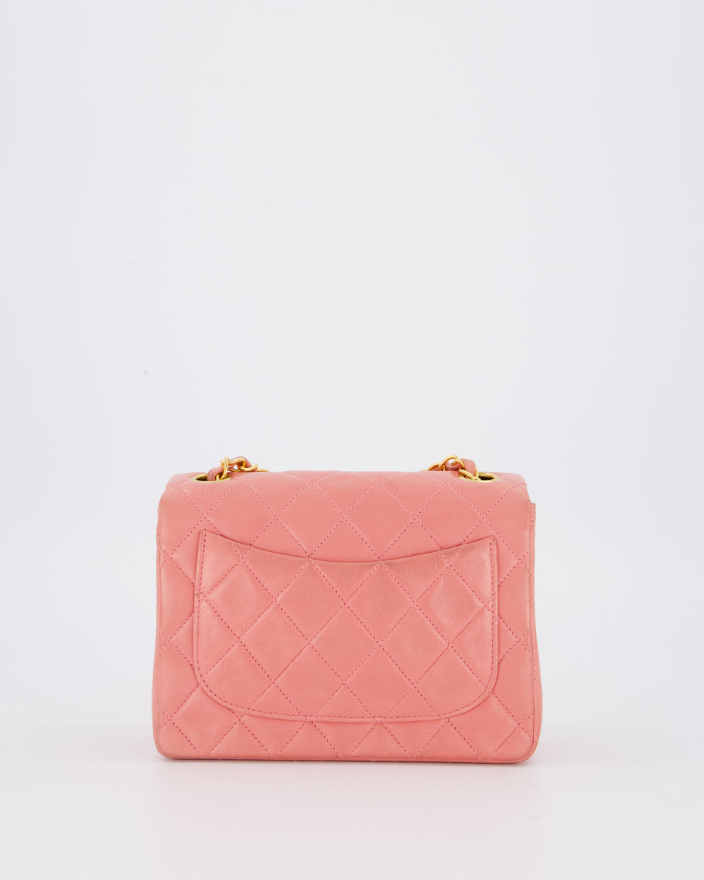 Chanel Pink Vintage Mini Square Single Flap Bag In Lambskin Leather With 24K Gold Hardware