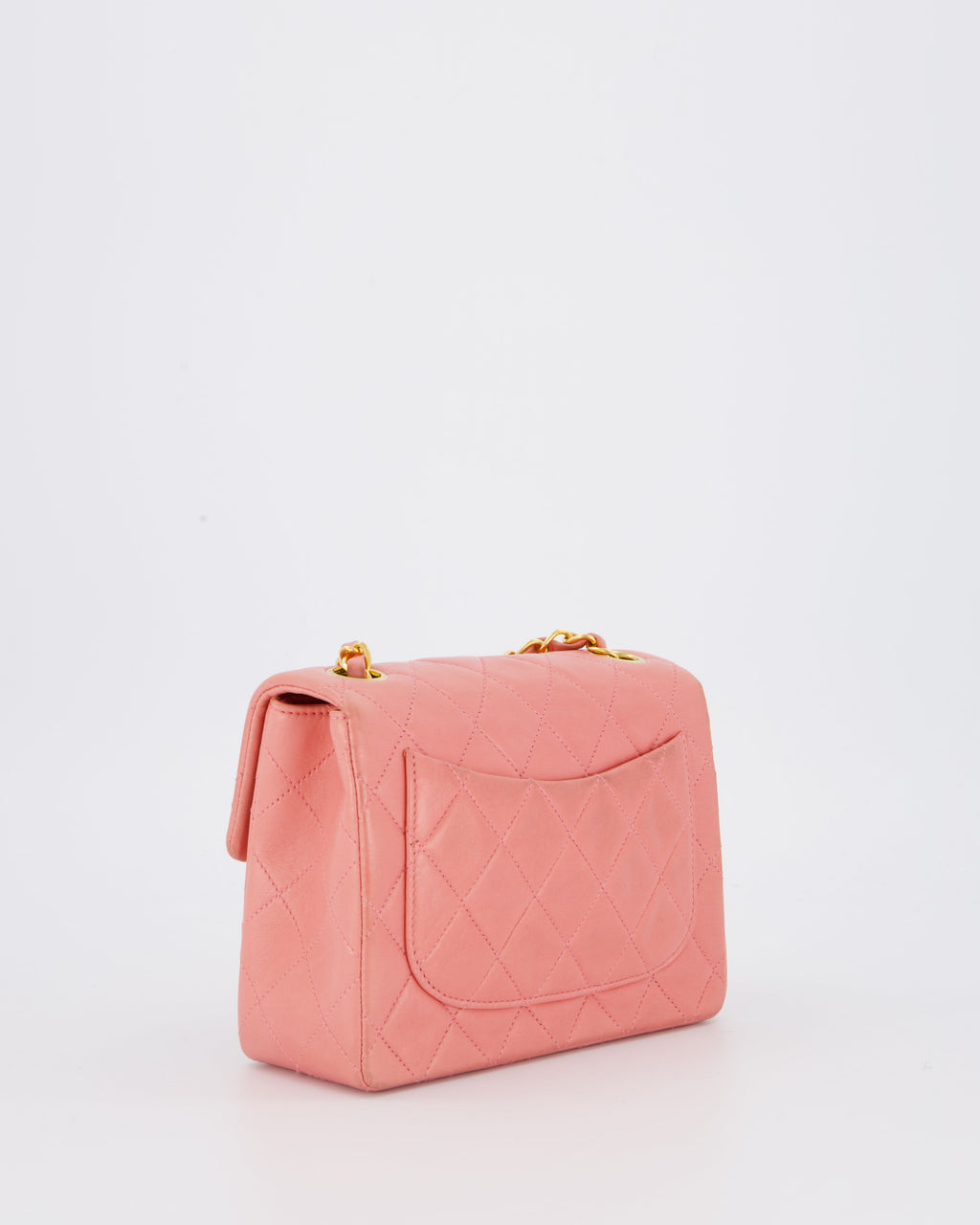 Chanel Pink Vintage Mini Square Single Flap Bag In Lambskin Leather With 24K Gold Hardware