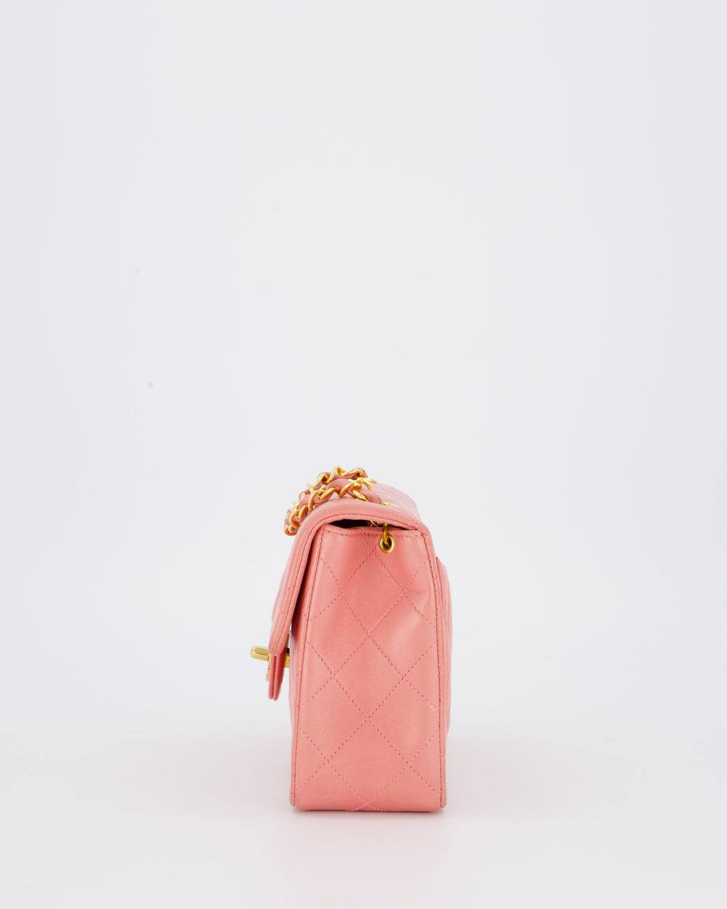 Chanel Pink Vintage Mini Square Single Flap Bag In Lambskin Leather With 24K Gold Hardware