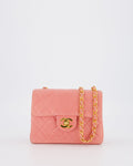 Chanel Pink Vintage Mini Square Single Flap Bag In Lambskin Leather With 24K Gold Hardware