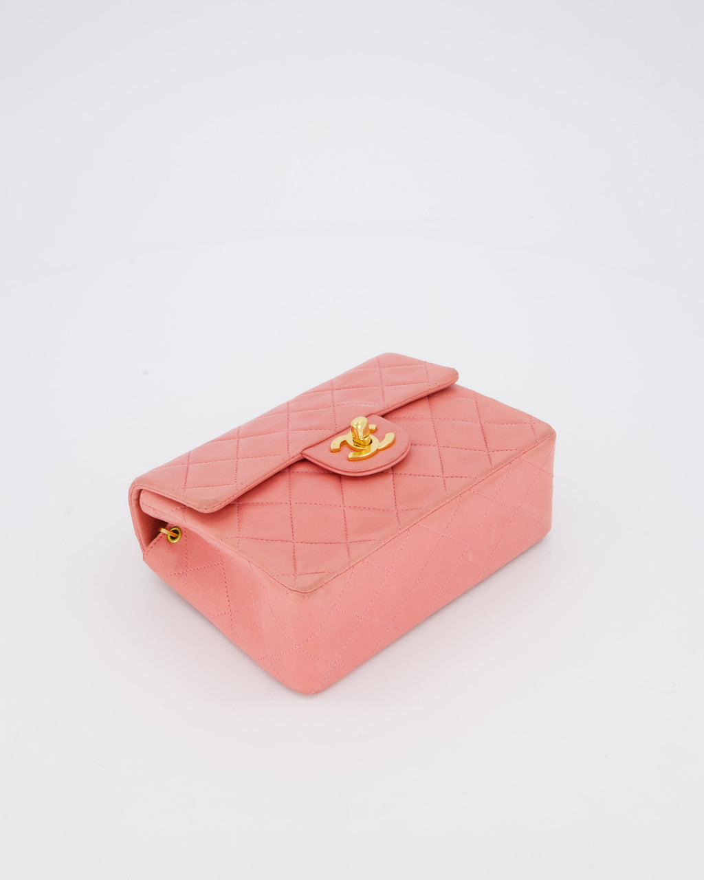 Chanel Pink Vintage Mini Square Single Flap Bag In Lambskin Leather With 24K Gold Hardware