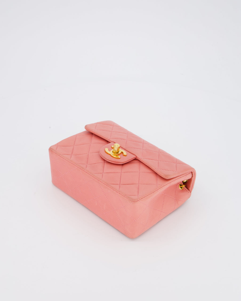 Chanel Pink Vintage Mini Square Single Flap Bag In Lambskin Leather With 24K Gold Hardware