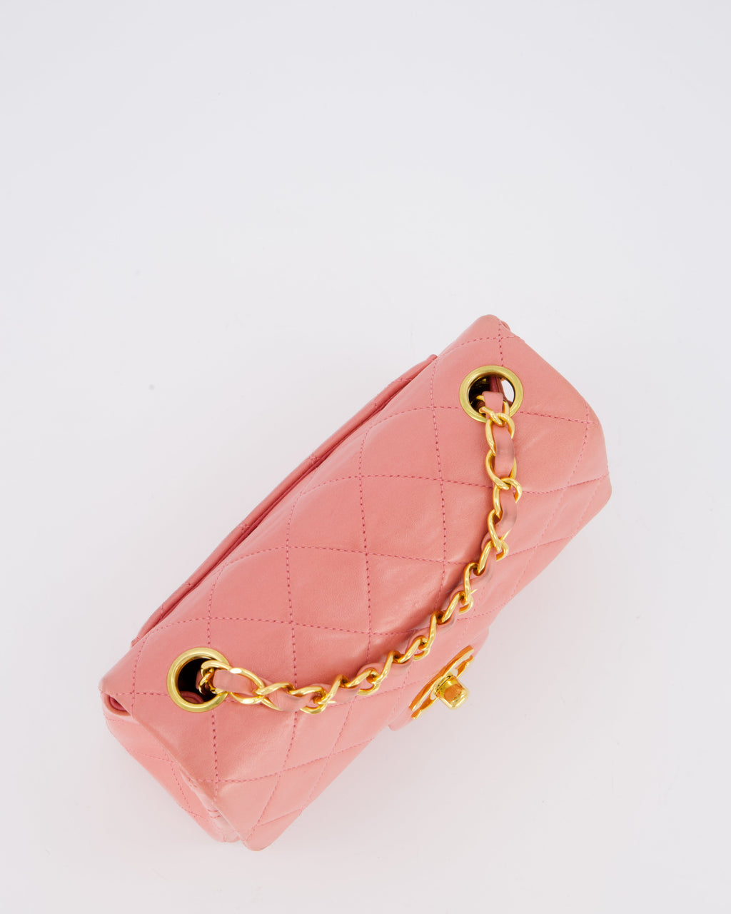 Chanel Pink Vintage Mini Square Single Flap Bag In Lambskin Leather With 24K Gold Hardware