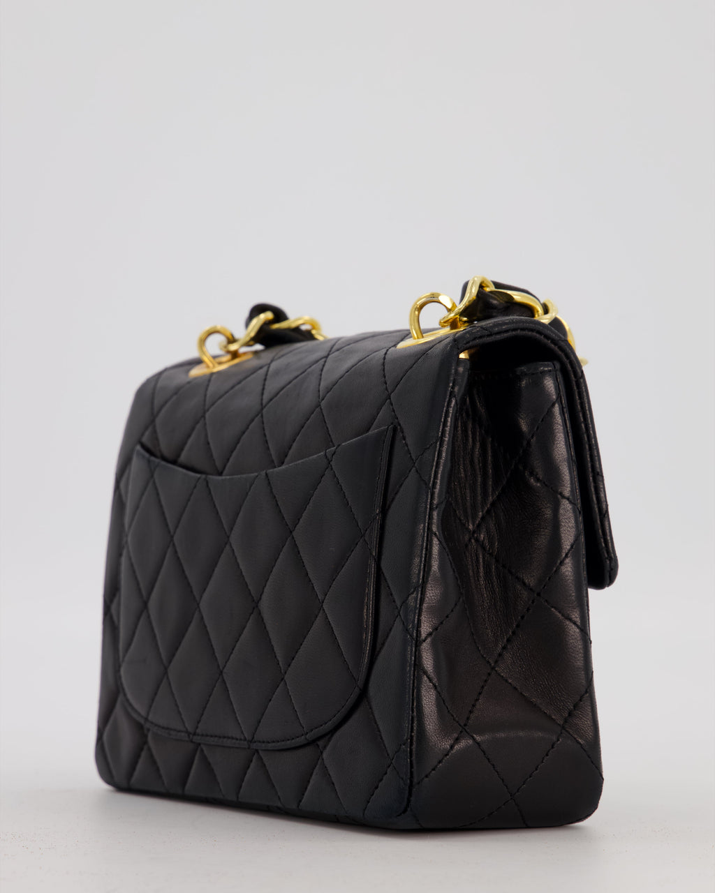 Chanel Black Mini Square Top Handle Bag in Lambskin Leather with 24K Gold Hardware