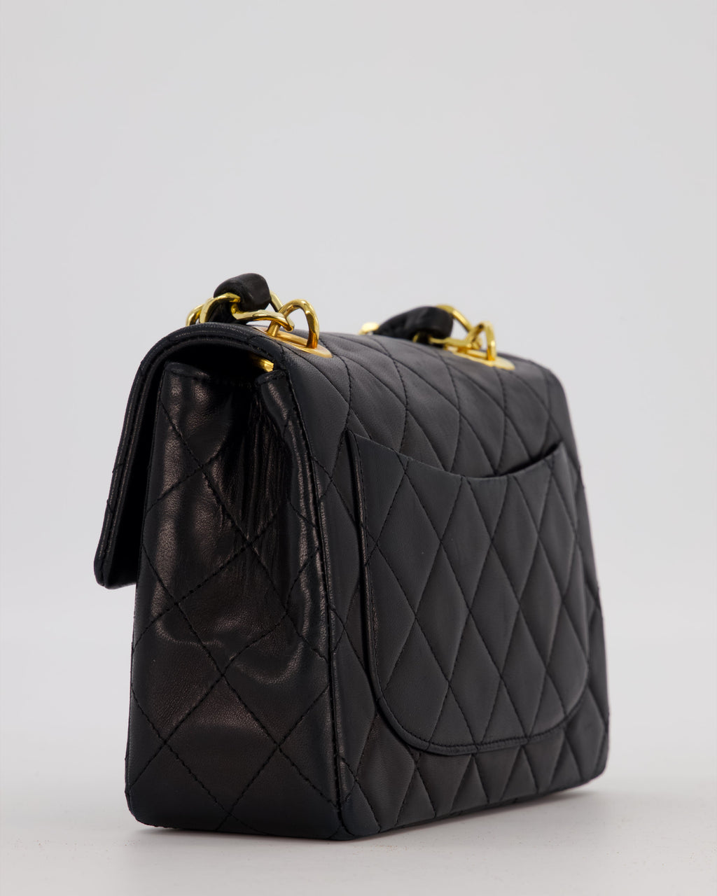 Chanel Black Mini Square Top Handle Bag in Lambskin Leather with 24K Gold Hardware