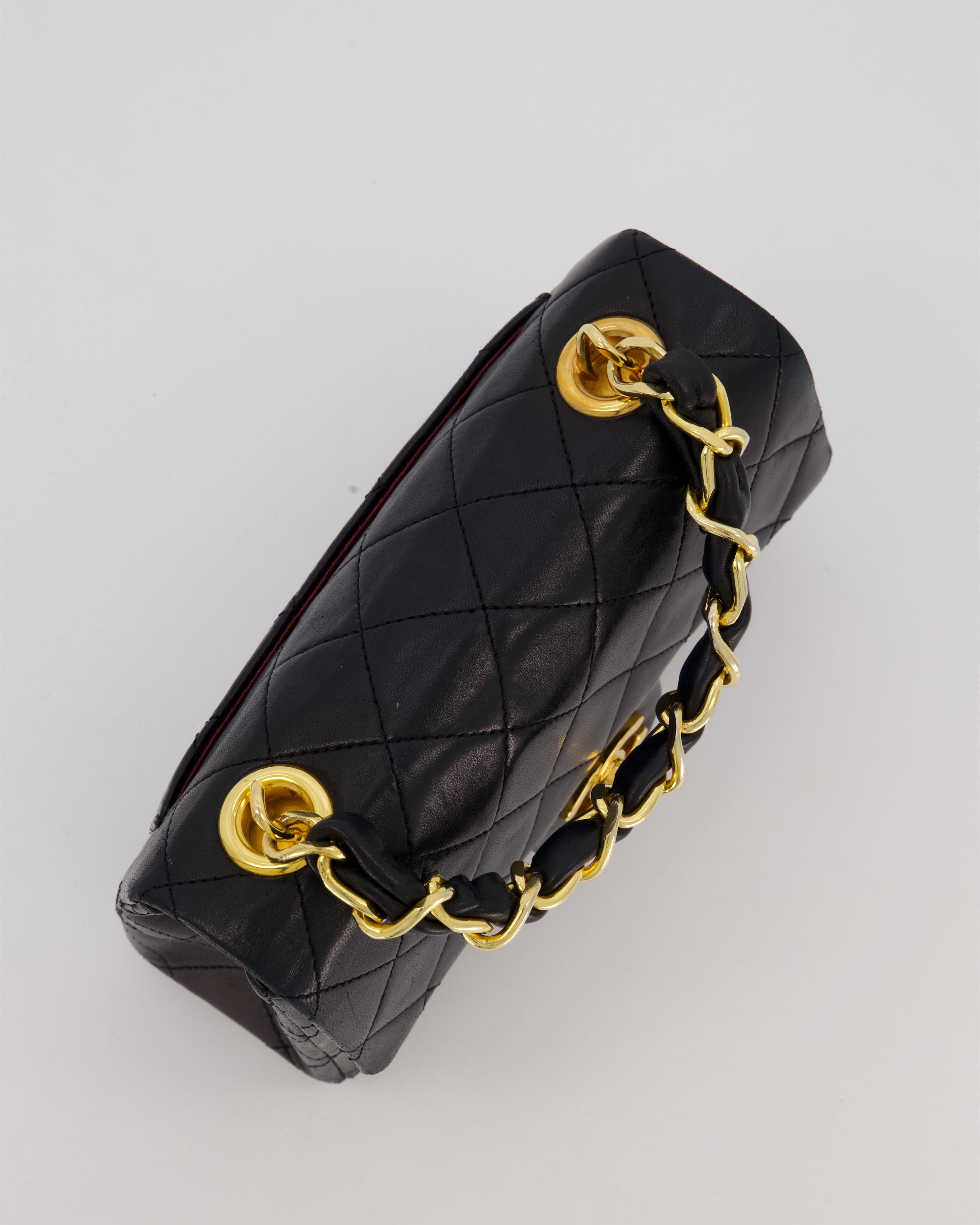 Chanel Black Mini Square Top Handle Bag in Lambskin Leather with 24K Gold Hardware