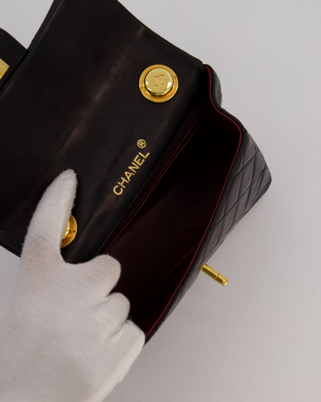 Chanel Black Mini Square Top Handle Bag in Lambskin Leather with 24K Gold Hardware