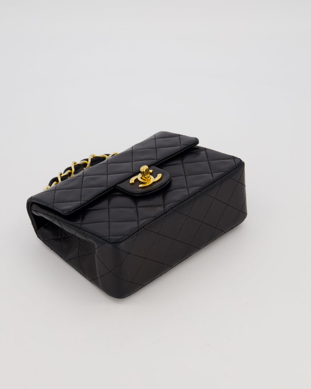 Chanel Black Mini Square Top Handle Bag in Lambskin Leather with 24K Gold Hardware