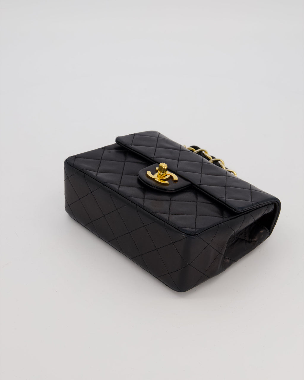 Chanel Black Mini Square Top Handle Bag in Lambskin Leather with 24K Gold Hardware