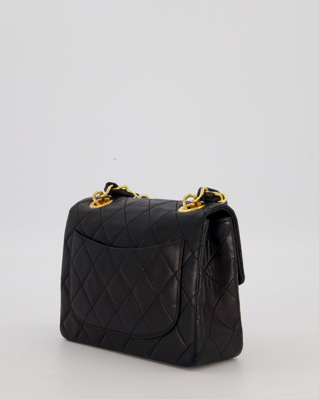 Chanel Black Mini Square Top Handle Bag in Lambskin Leather with 24K Gold Hardware
