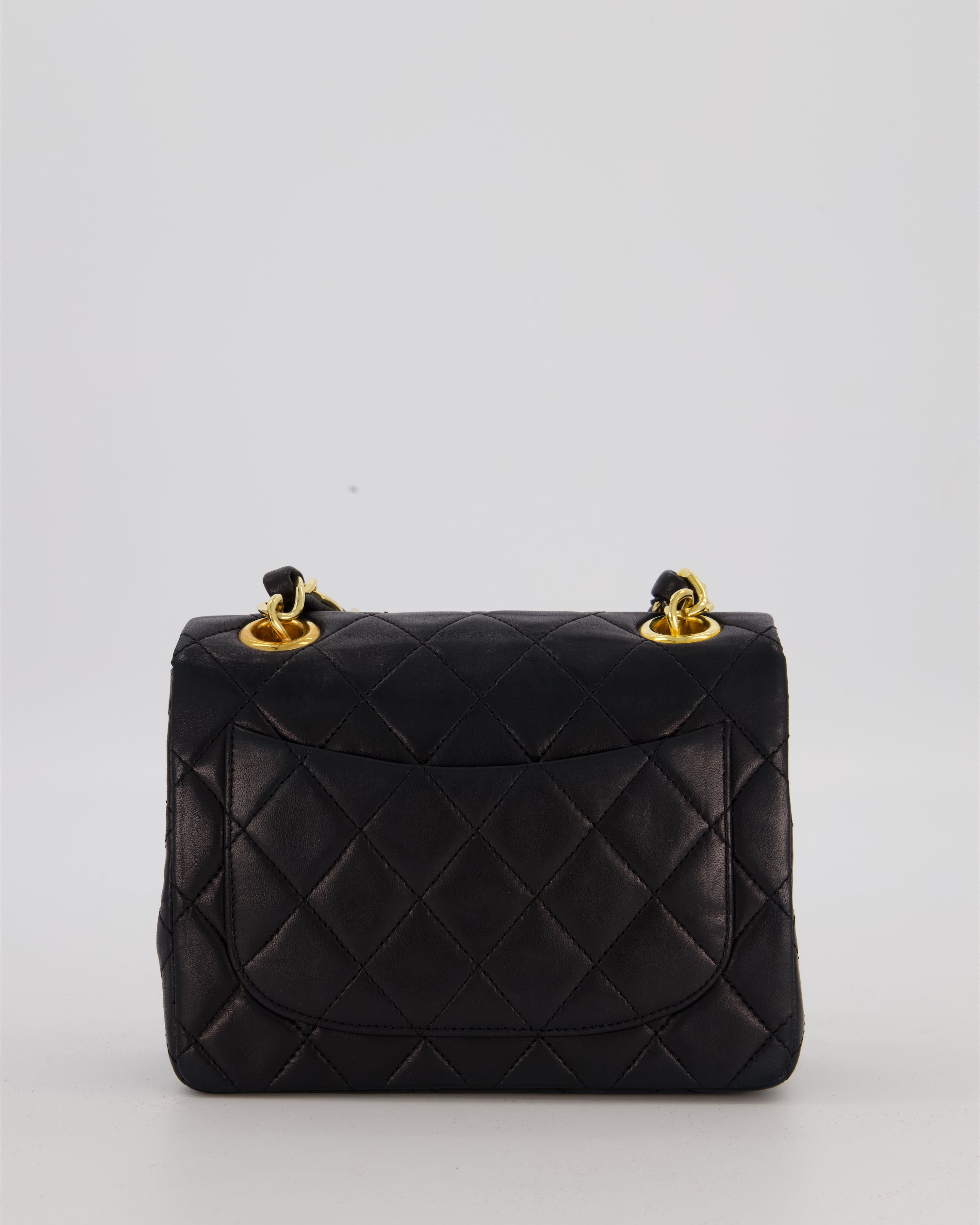 Chanel Black Mini Square Top Handle Bag in Lambskin Leather with 24K Gold Hardware