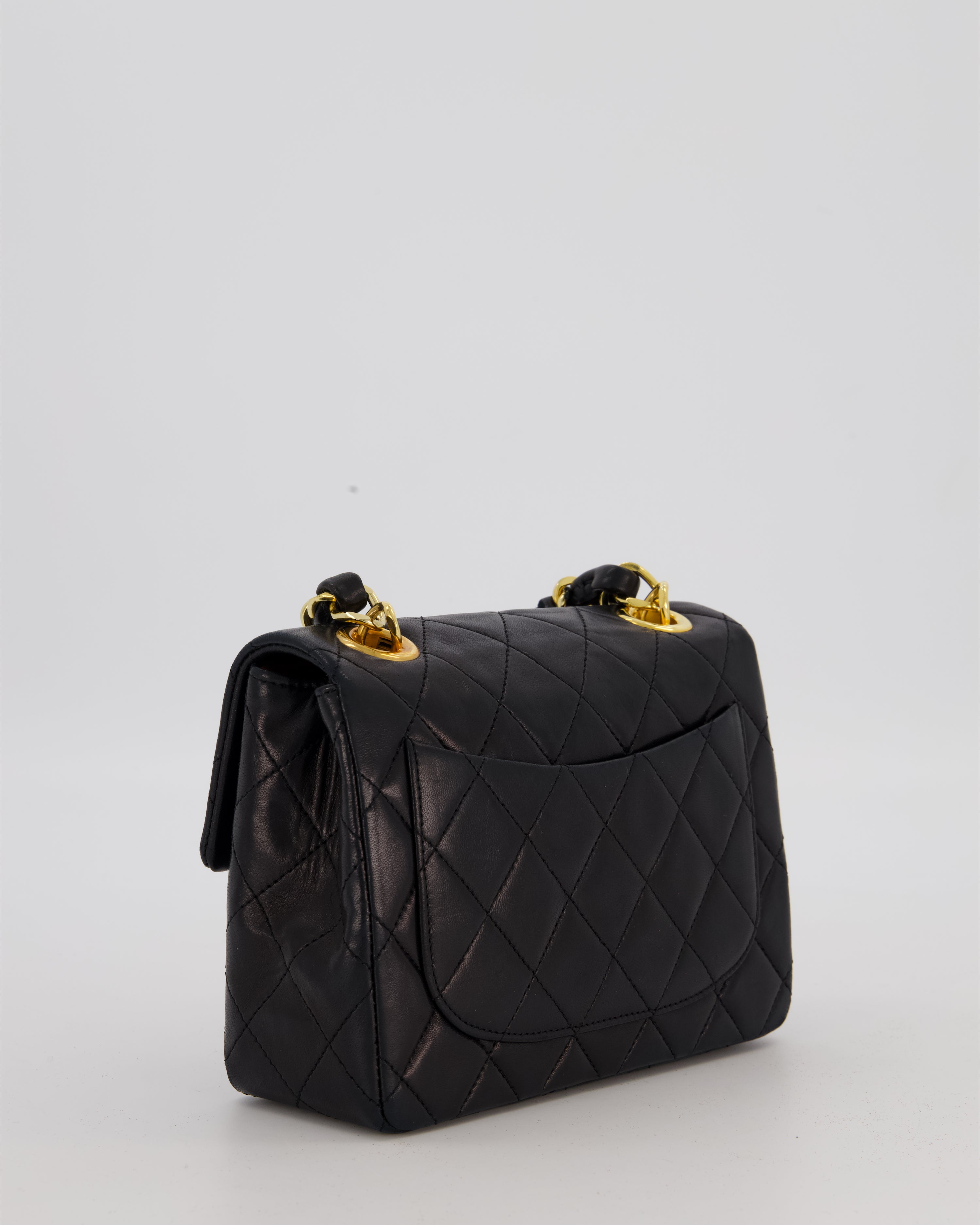 Chanel Black Mini Square Top Handle Bag in Lambskin Leather with 24K Gold Hardware