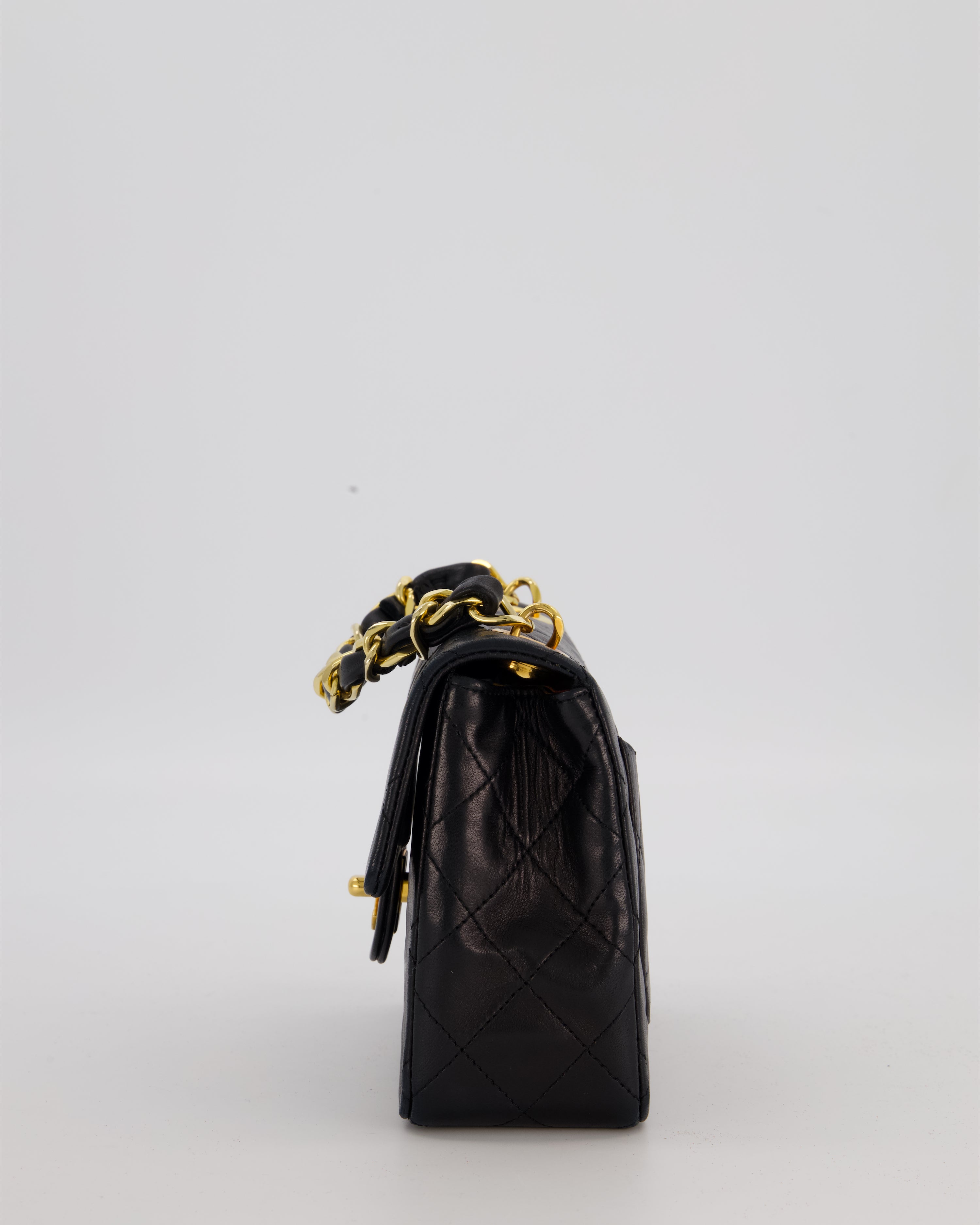 Chanel Black Mini Square Top Handle Bag in Lambskin Leather with 24K Gold Hardware