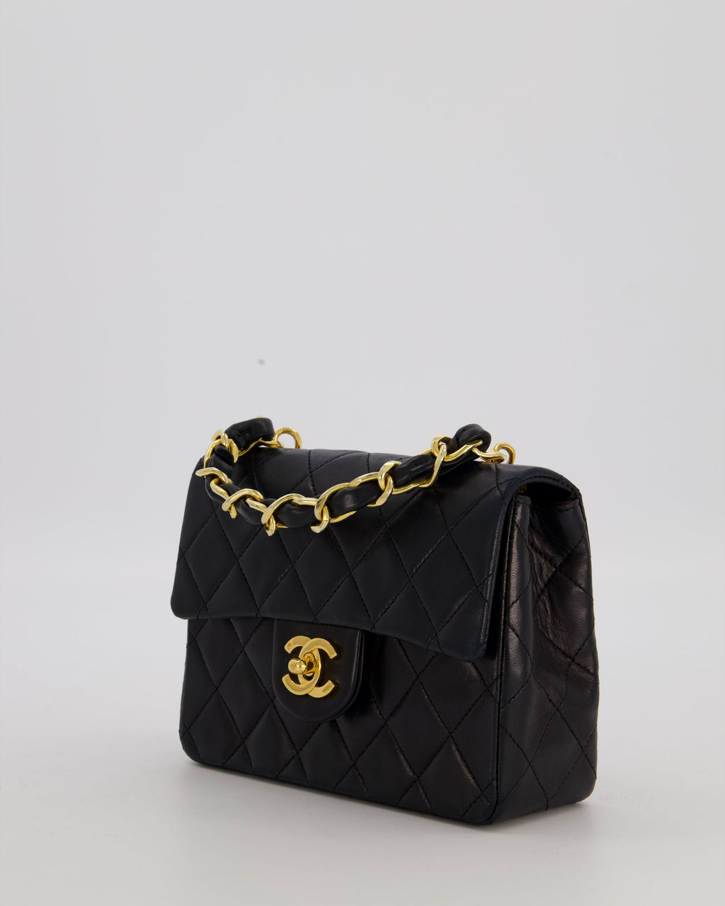 Chanel Black Mini Square Top Handle Bag in Lambskin Leather with 24K Gold Hardware