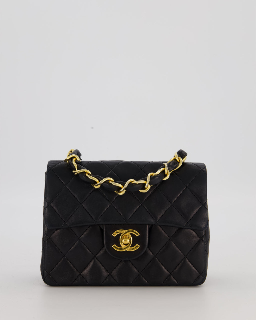 Chanel Black Mini Square Top Handle Bag in Lambskin Leather with 24K Gold Hardware