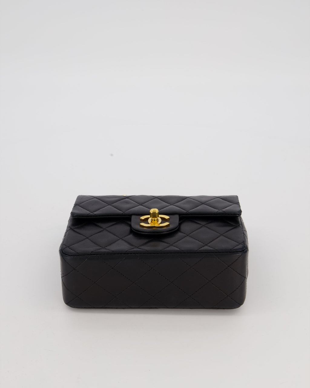 Chanel Black Mini Square Top Handle Bag in Lambskin Leather with 24K Gold Hardware