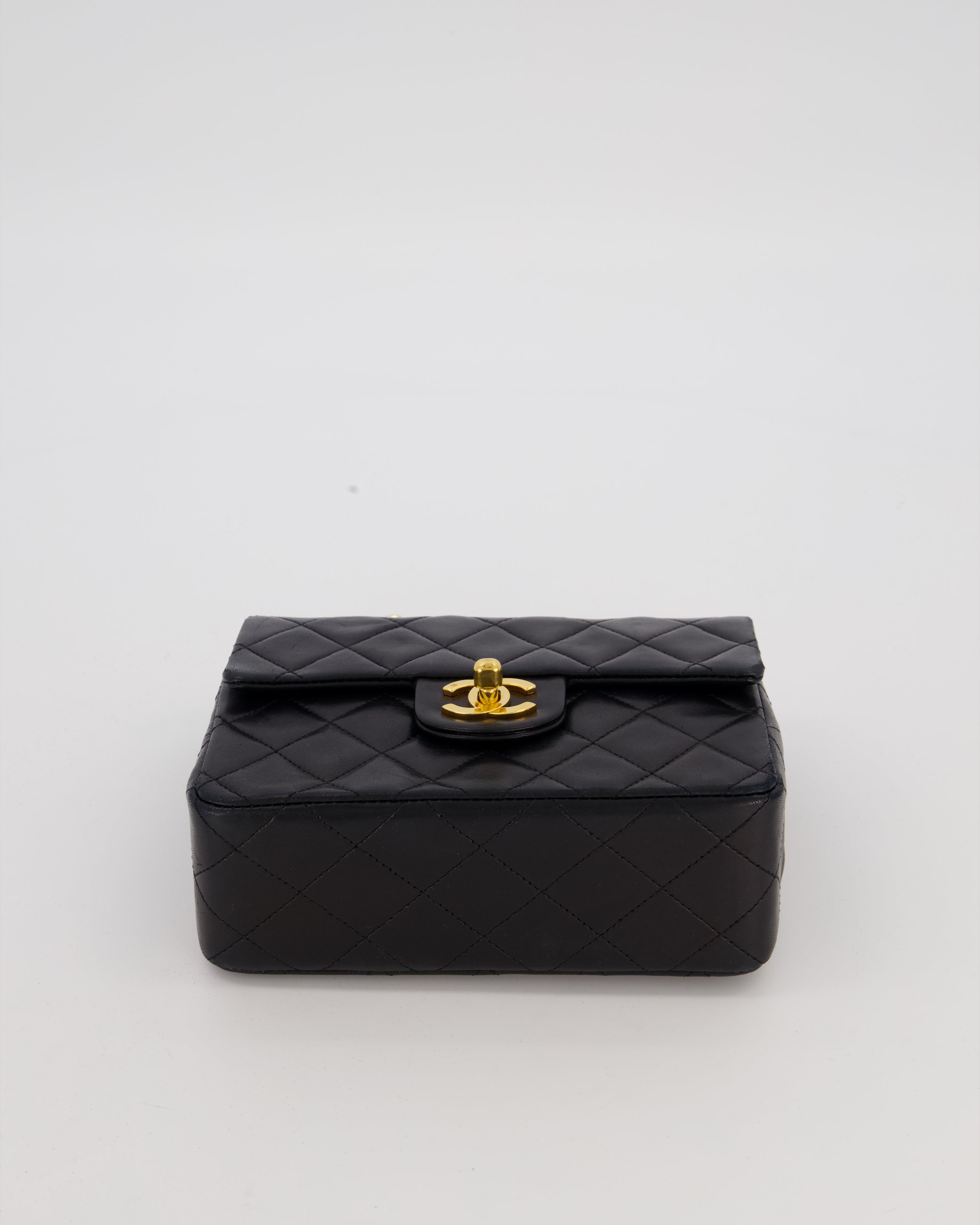 Chanel Black Mini Square Top Handle Bag in Lambskin Leather with 24K Gold Hardware