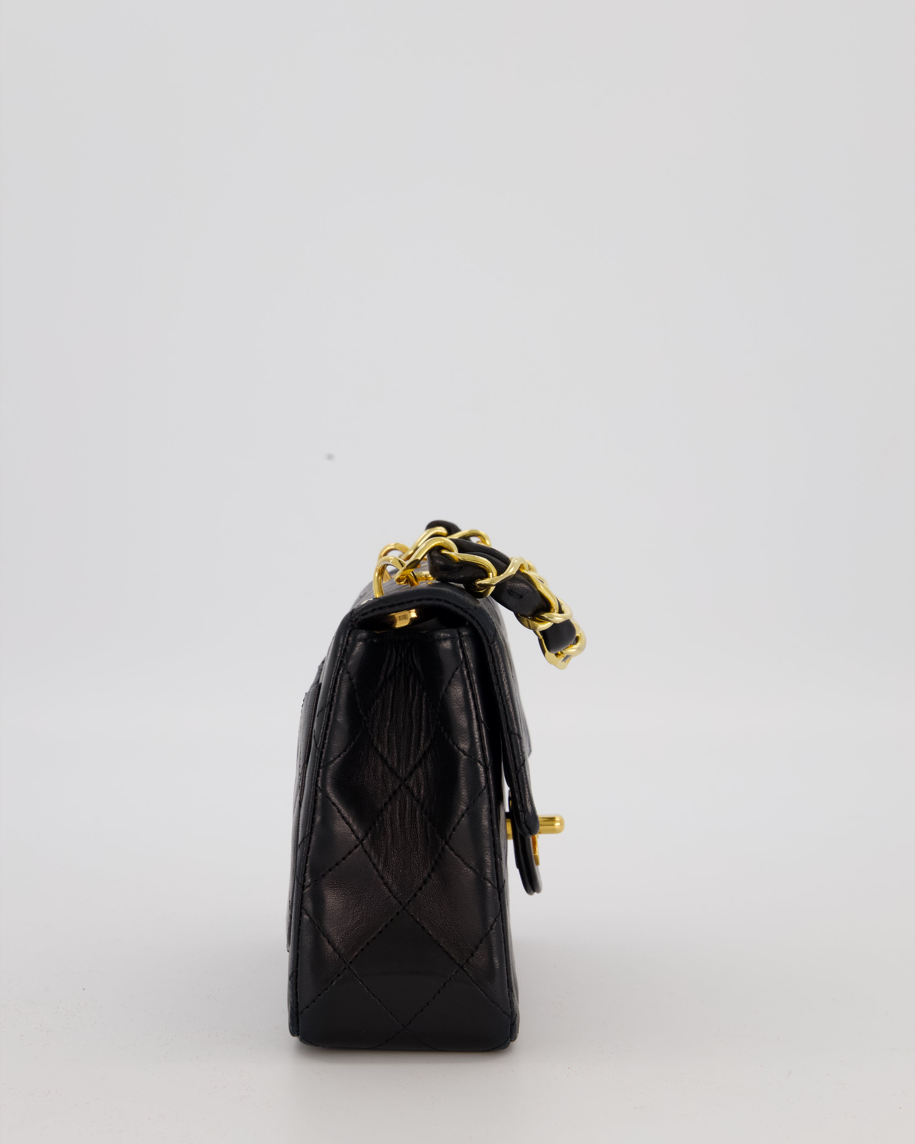Chanel Black Mini Square Top Handle Bag in Lambskin Leather with 24K Gold Hardware