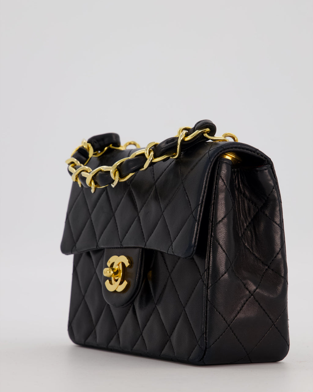 Chanel Black Mini Square Top Handle Bag in Lambskin Leather with 24K Gold Hardware