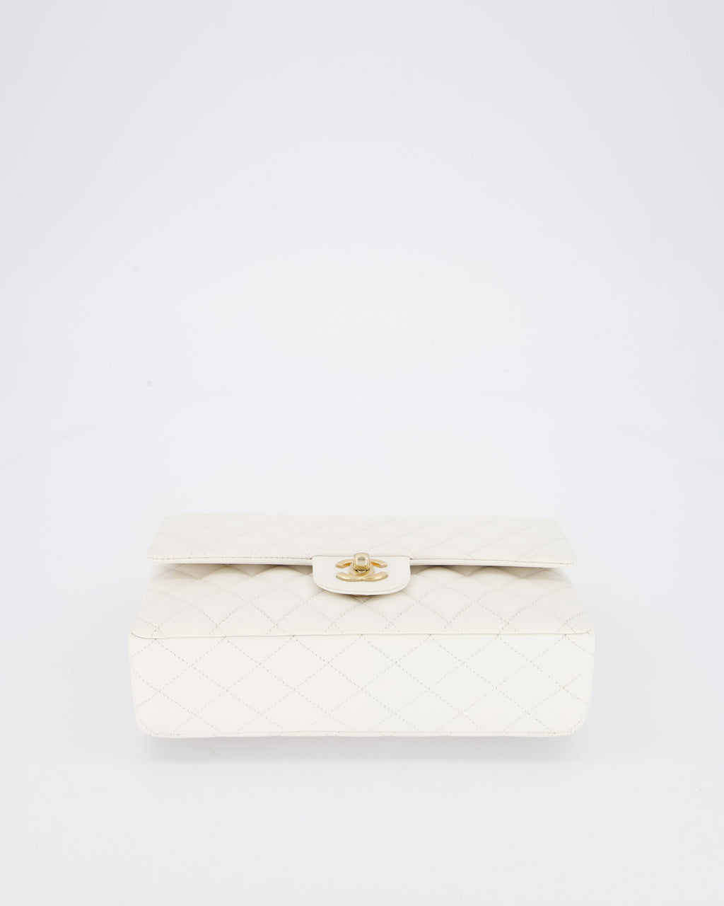 Chanel White Medium Classic Double Flap Bag in Caviar Leather with Champagne Gold Hardware
