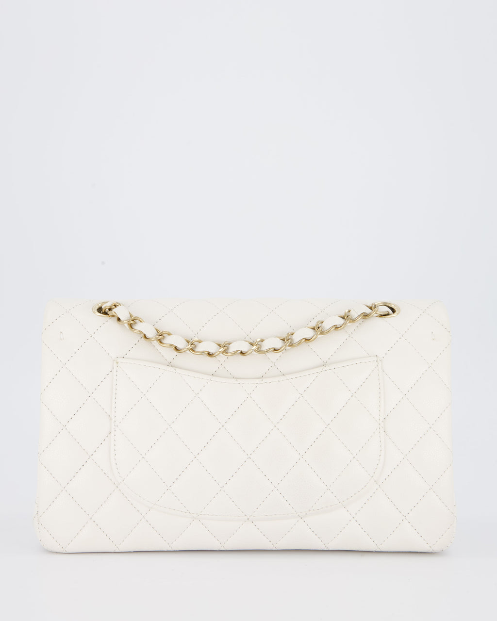 Chanel White Medium Classic Double Flap Bag in Caviar Leather with Champagne Gold Hardware