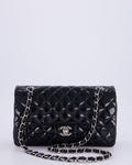 Chanel Medium Double Flap Bag in Black Patent Leather with Silver Hardware