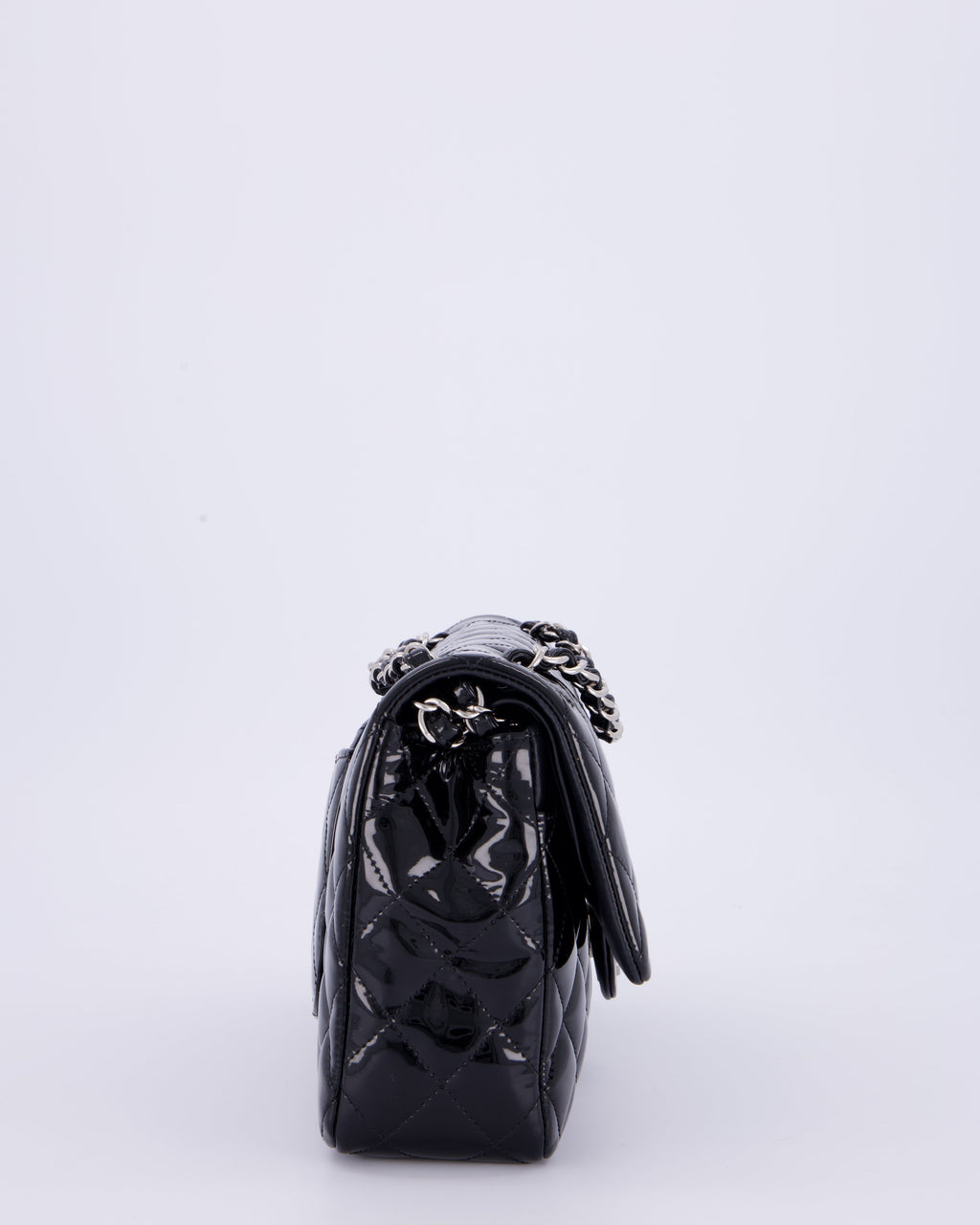 Chanel Medium Double Flap Bag in Black Patent Leather with Silver Hardware