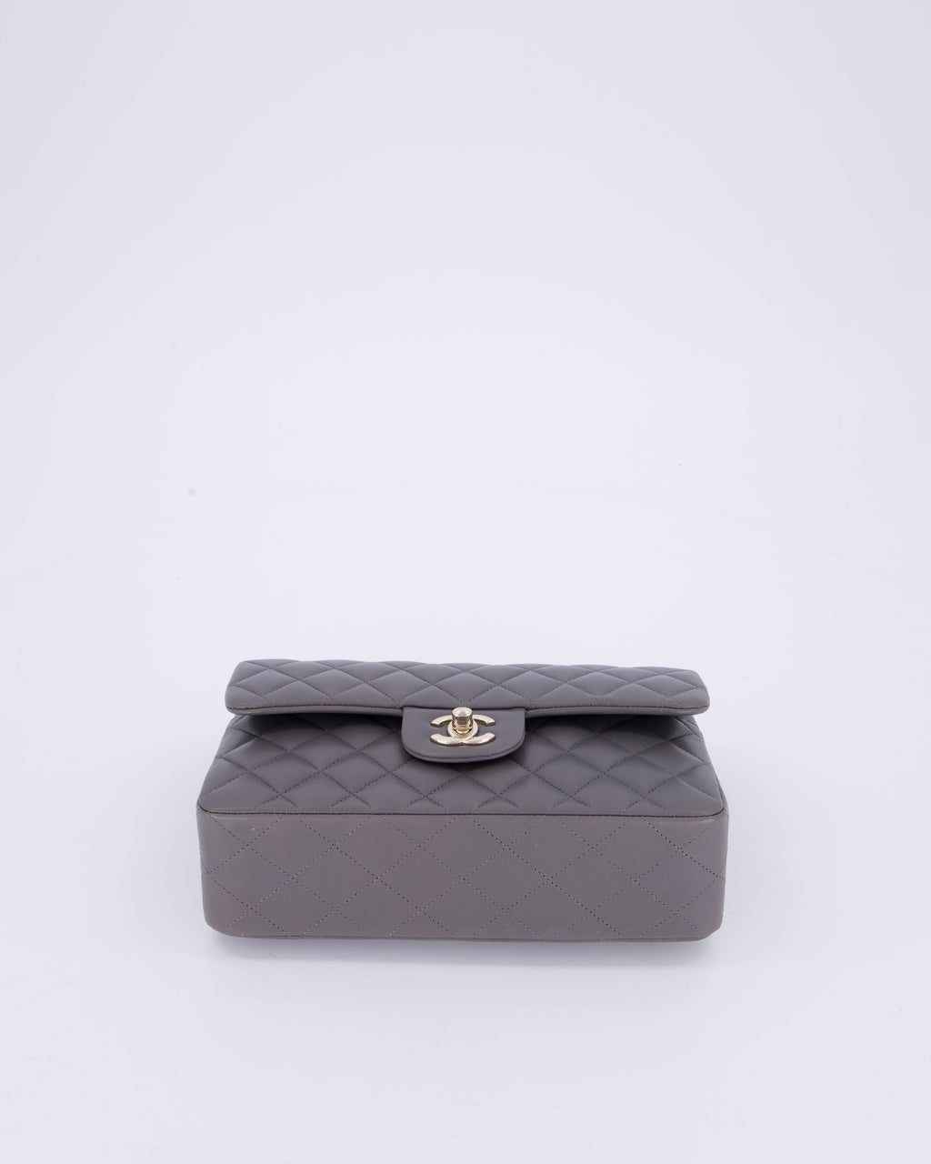 Chanel Dark Grey Small Classic Double Flap Bag in Lambskin Leather with Champagne Gold Hardware