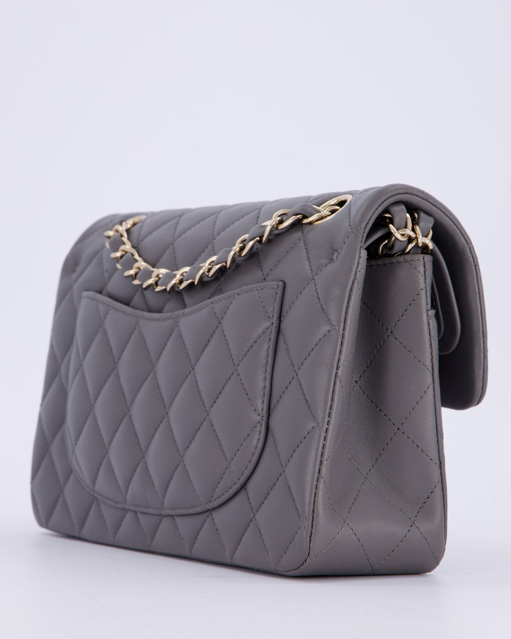 Chanel Dark Grey Small Classic Double Flap Bag in Lambskin Leather with Champagne Gold Hardware