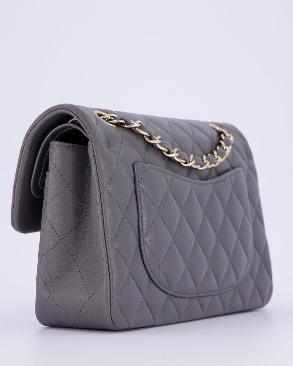 Chanel Dark Grey Small Classic Double Flap Bag in Lambskin Leather with Champagne Gold Hardware