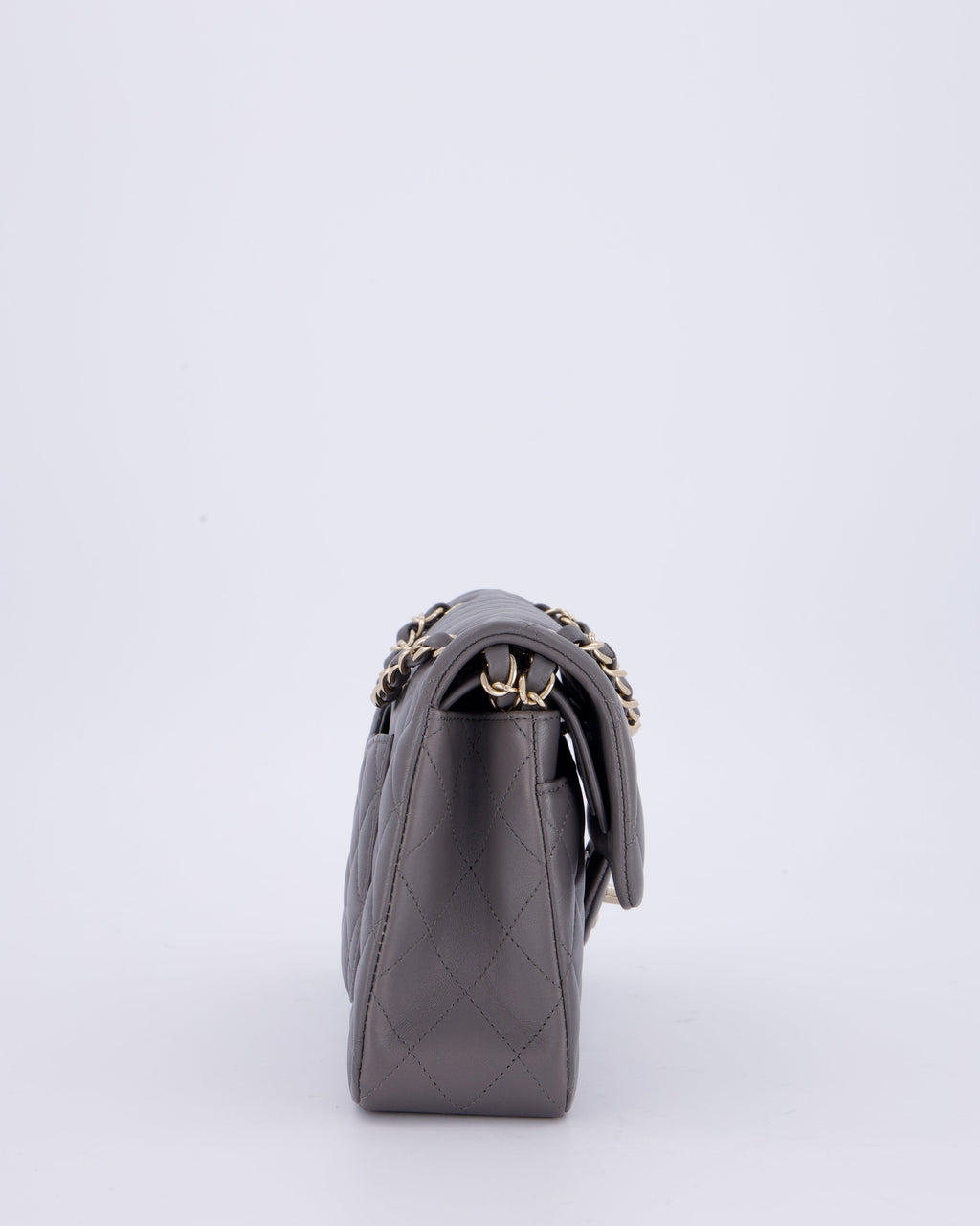 Chanel Dark Grey Small Classic Double Flap Bag in Lambskin Leather with Champagne Gold Hardware