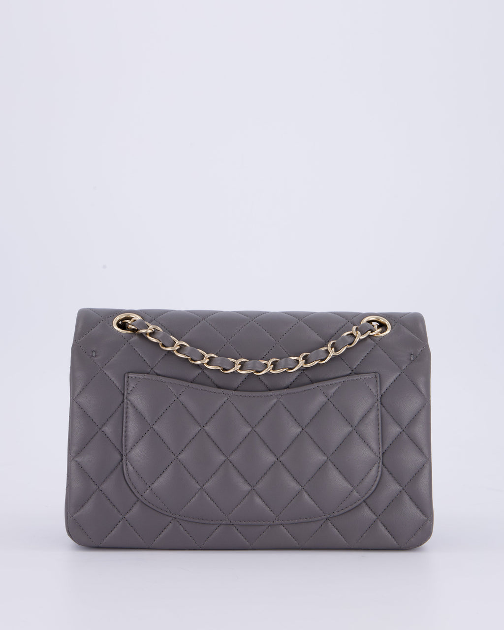 Chanel Dark Grey Small Classic Double Flap Bag in Lambskin Leather with Champagne Gold Hardware