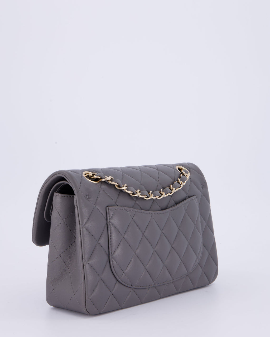 Chanel Dark Grey Small Classic Double Flap Bag in Lambskin Leather with Champagne Gold Hardware