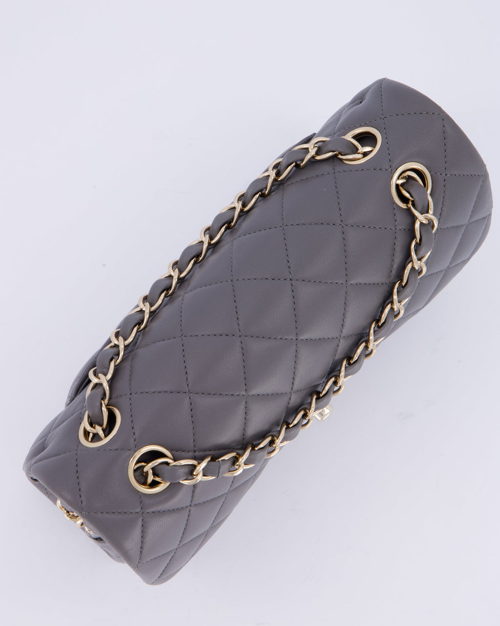 Chanel Dark Grey Small Classic Double Flap Bag in Lambskin Leather with Champagne Gold Hardware