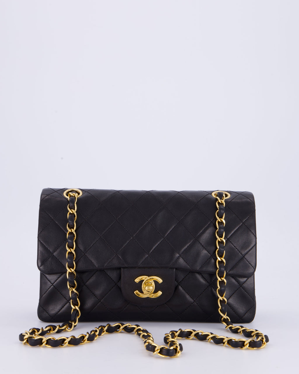 Chanel Vintage Black Small Classic Double Flap Bag in Lambskin Leather with 24K Gold Hardware